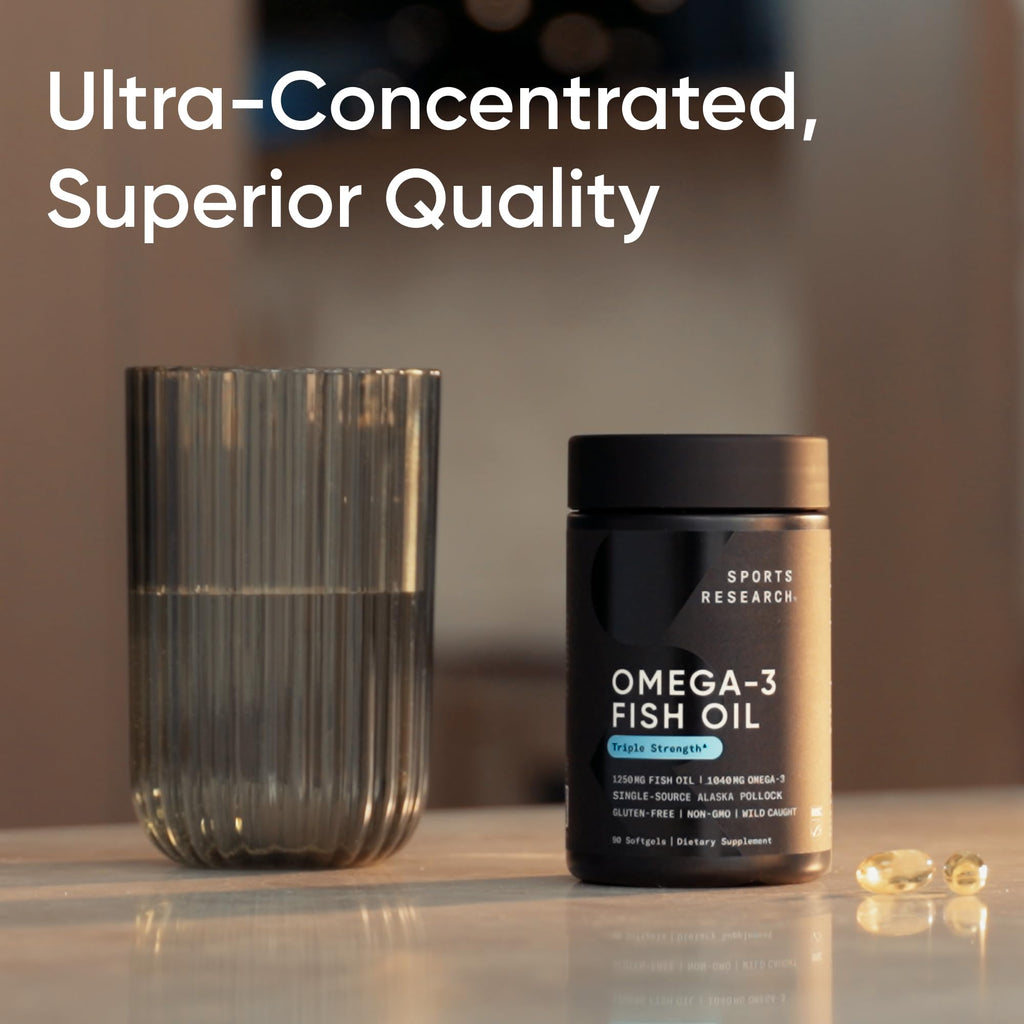 Sports Research® Omega-3 Fish Oil 1250 - Triple Strength Fish Oil Supplement from Wild Alaska Pollock - MSC Certified Sustainable - TrustMedUSA