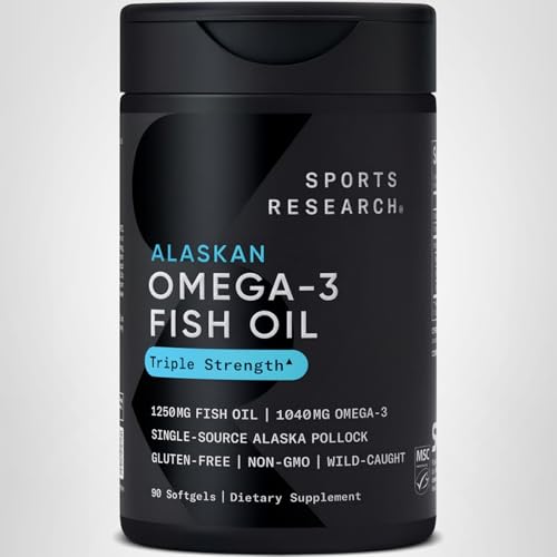 Sports Research® Omega-3 Fish Oil 1250 - Triple Strength Fish Oil Supplement from Wild Alaska Pollock - MSC Certified Sustainable - TrustMedUSA