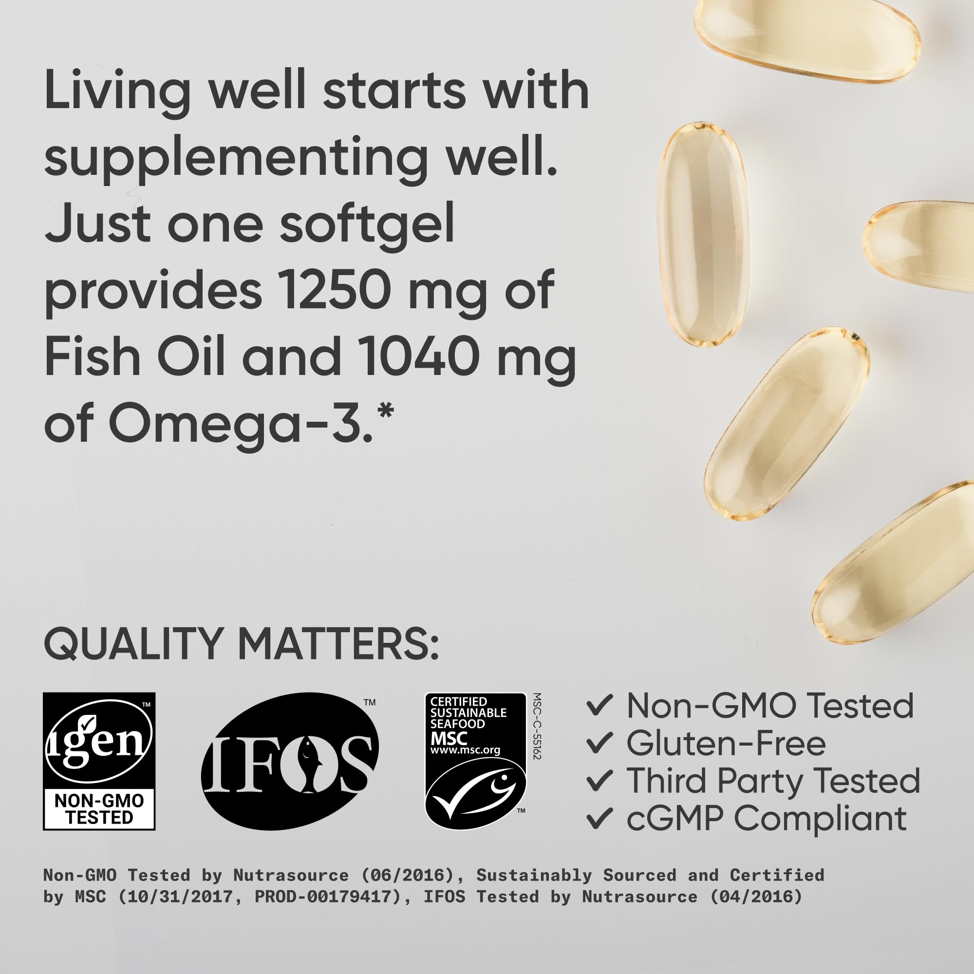 Sports Research® Omega-3 Fish Oil 1250 - Triple Strength Fish Oil Supplement from Wild Alaska Pollock - MSC Certified Sustainable - TrustMedUSA