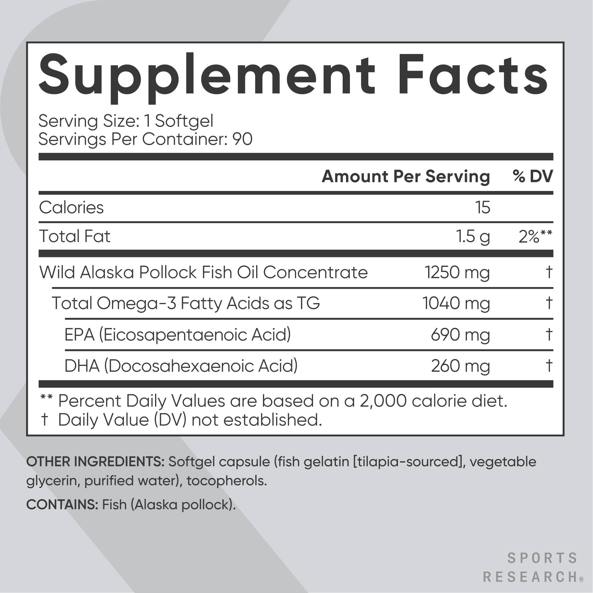Sports Research® Omega-3 Fish Oil 1250 - Triple Strength Fish Oil Supplement from Wild Alaska Pollock - MSC Certified Sustainable - TrustMedUSA
