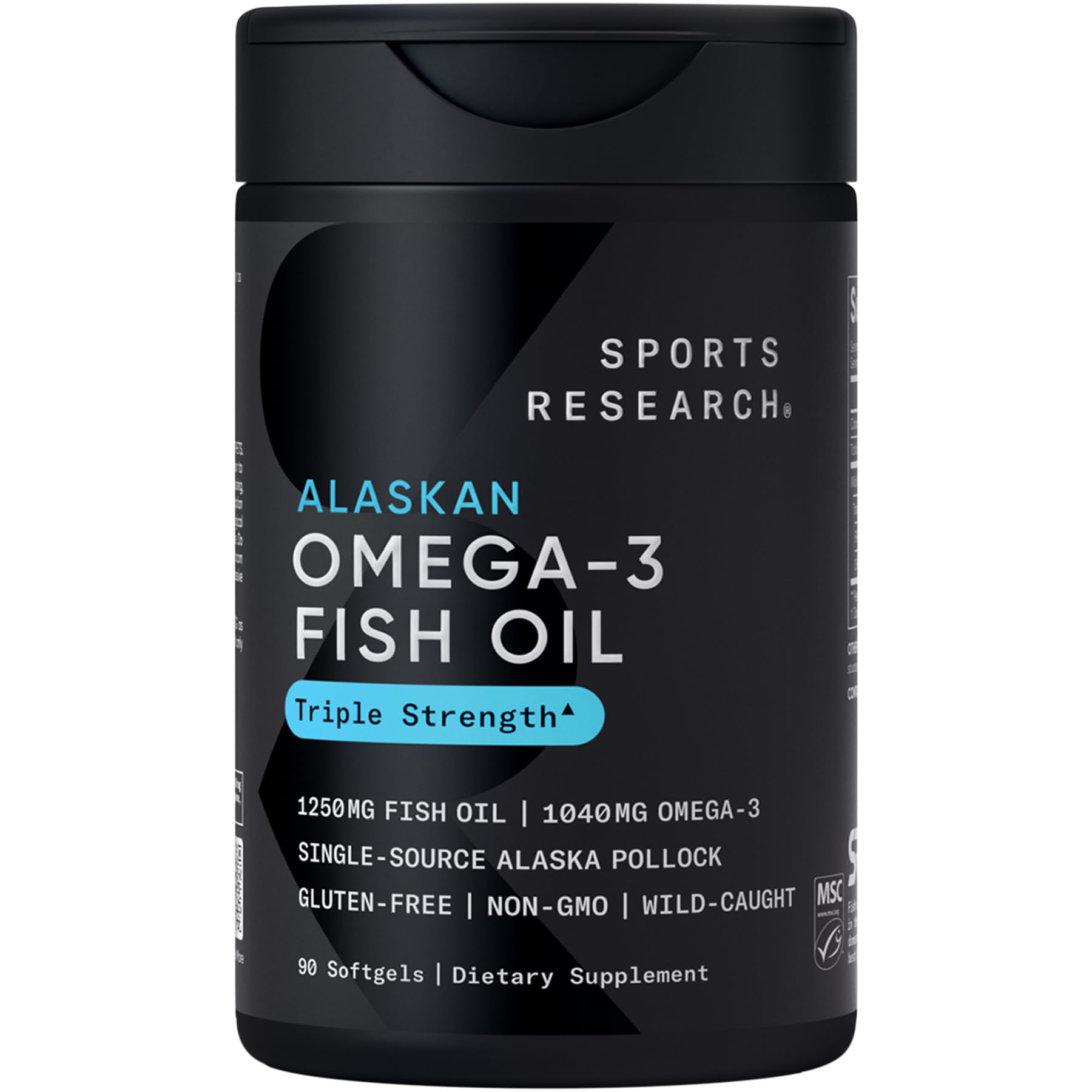 Sports Research® Omega-3 Fish Oil 1250 - Triple Strength Fish Oil Supplement from Wild Alaska Pollock - MSC Certified Sustainable - TrustMedUSA