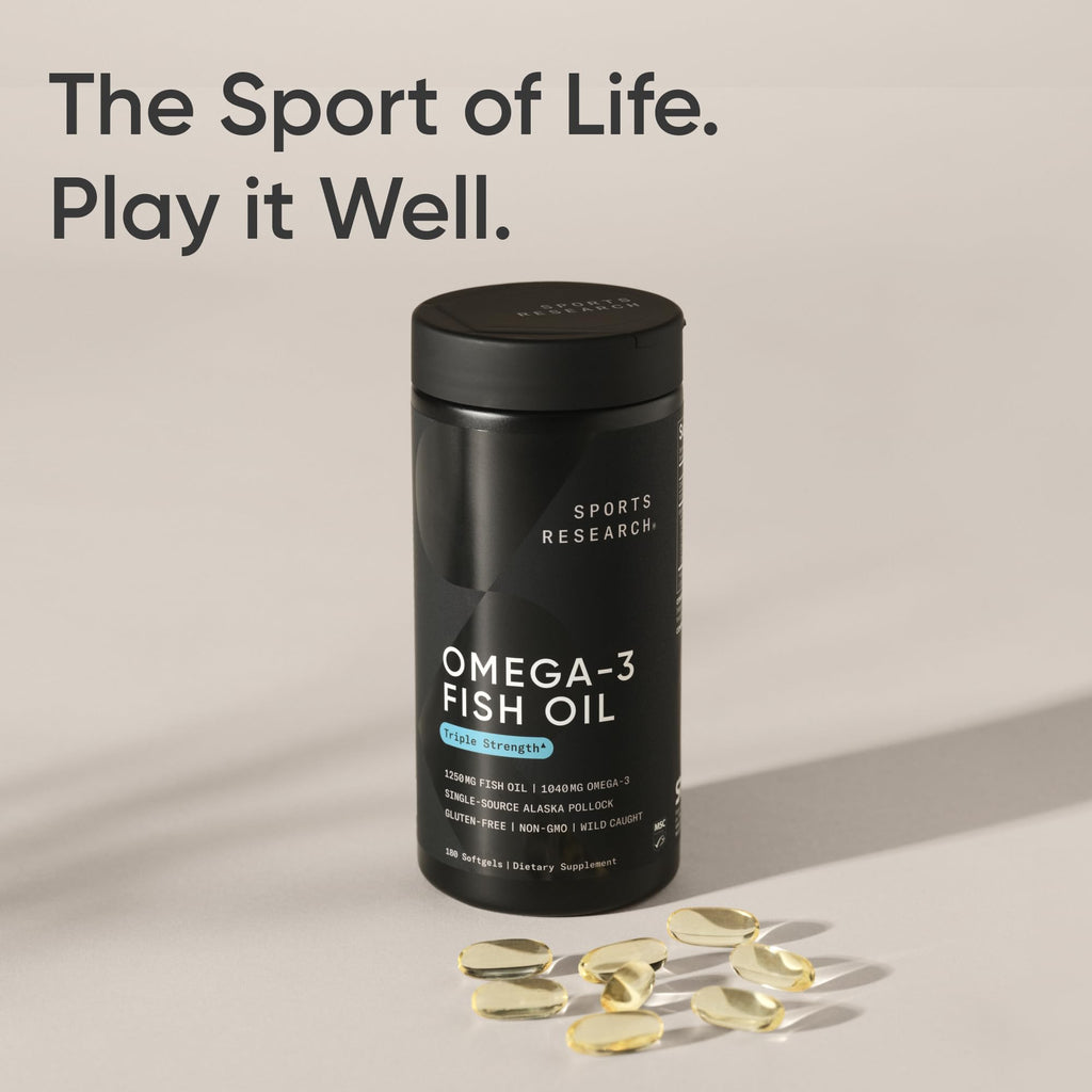 Sports Research® Omega-3 Fish Oil 1250 - Triple Strength Fish Oil Supplement from Wild Alaska Pollock - MSC Certified Sustainable · Non-GMO · Soy Free - 180 Softgel Capsules - Maple Wellness Supplements