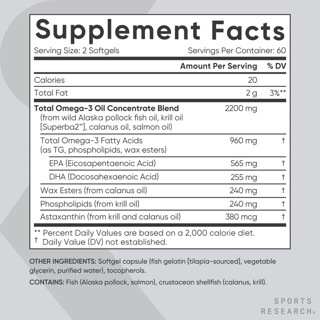 Sports Research® Omega-3 Fish Oil Bundle - Total Omega-3 2200mg (Krill, Salmon & Pollock) + Triple Strength Fish Oil 1250mg - High EPA & DHA Supplement - Maple Wellness Supplements