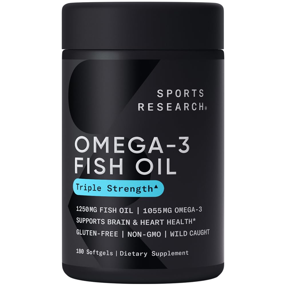 Sports Research Omega-3 Fish Oil, Triple Strength, 180 Softgels - Maple Wellness Supplements