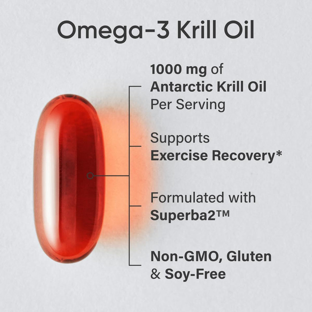 Sports Research® Omega-3 Krill Oil 1000mg - Pure Antarctic Superba Krill with Phospholipids, Choline & Astaxanthin - MSC Certified Sustainable · Non-GMO · Gluten Free - 60 Softgels - TrustMedUSA