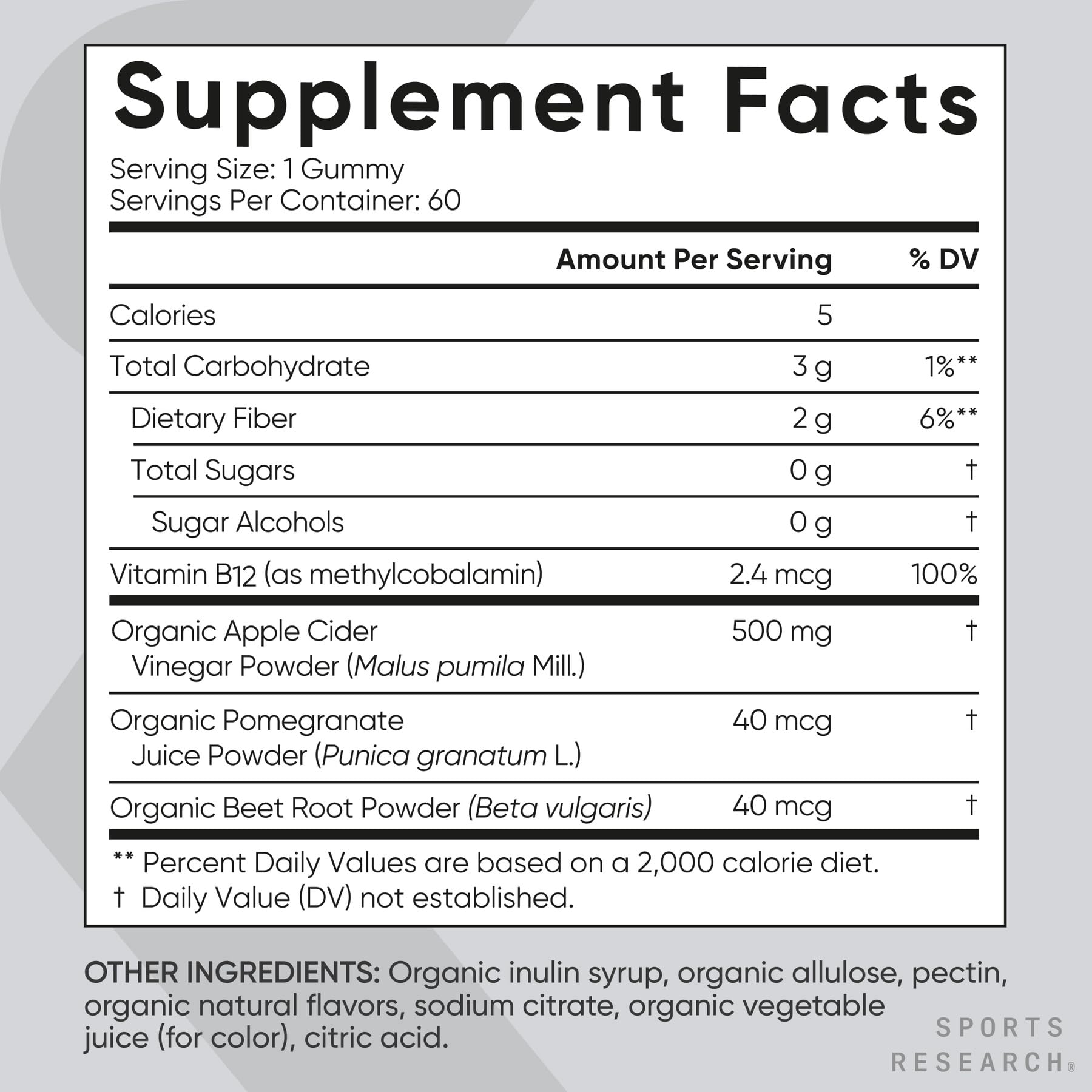 Sports Research Organic Apple Cider Vinegar Gummies - for Diet Cleanses & Digestion | 500mg | Non-GMO Tested, Certified Vegan, Gluten Free ACV - 60 Gummies for Adults, 1 Month Supply - Maple Wellness Supplements