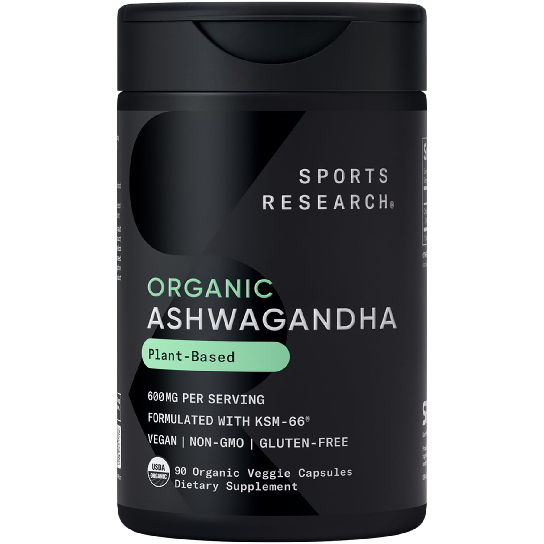 Sports Research® Organic Ashwagandha – Adaptogen for Relaxation, Calm & Sleep Support – Made with Organic KSM-66® – 600 mg – Non-GMO Verified, Gluten-Free, Certified Vegan – 90 Veggie Capsules - Maple Wellness Supplements