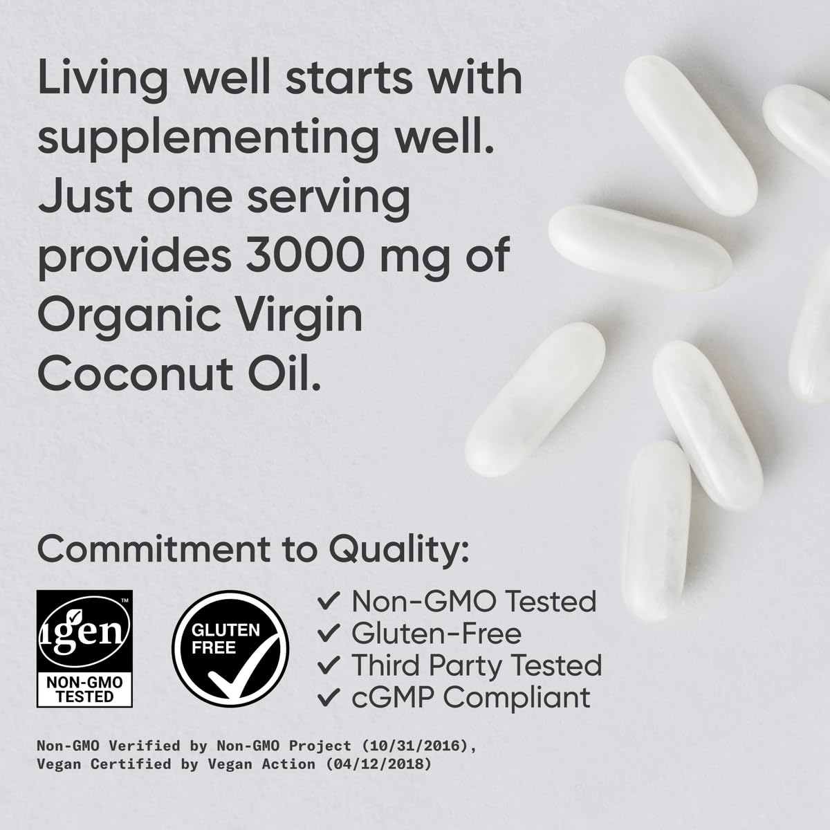 Sports Research® Organic Coconut Oil Capsules 3000MG - Cold Pressed Extra Virgin Coconut Oil with Medium Chain Triglycerides (MCTs) - Vegan Friendly & Non-GMO Verified - 120 Softgels - Maple Wellness Supplements