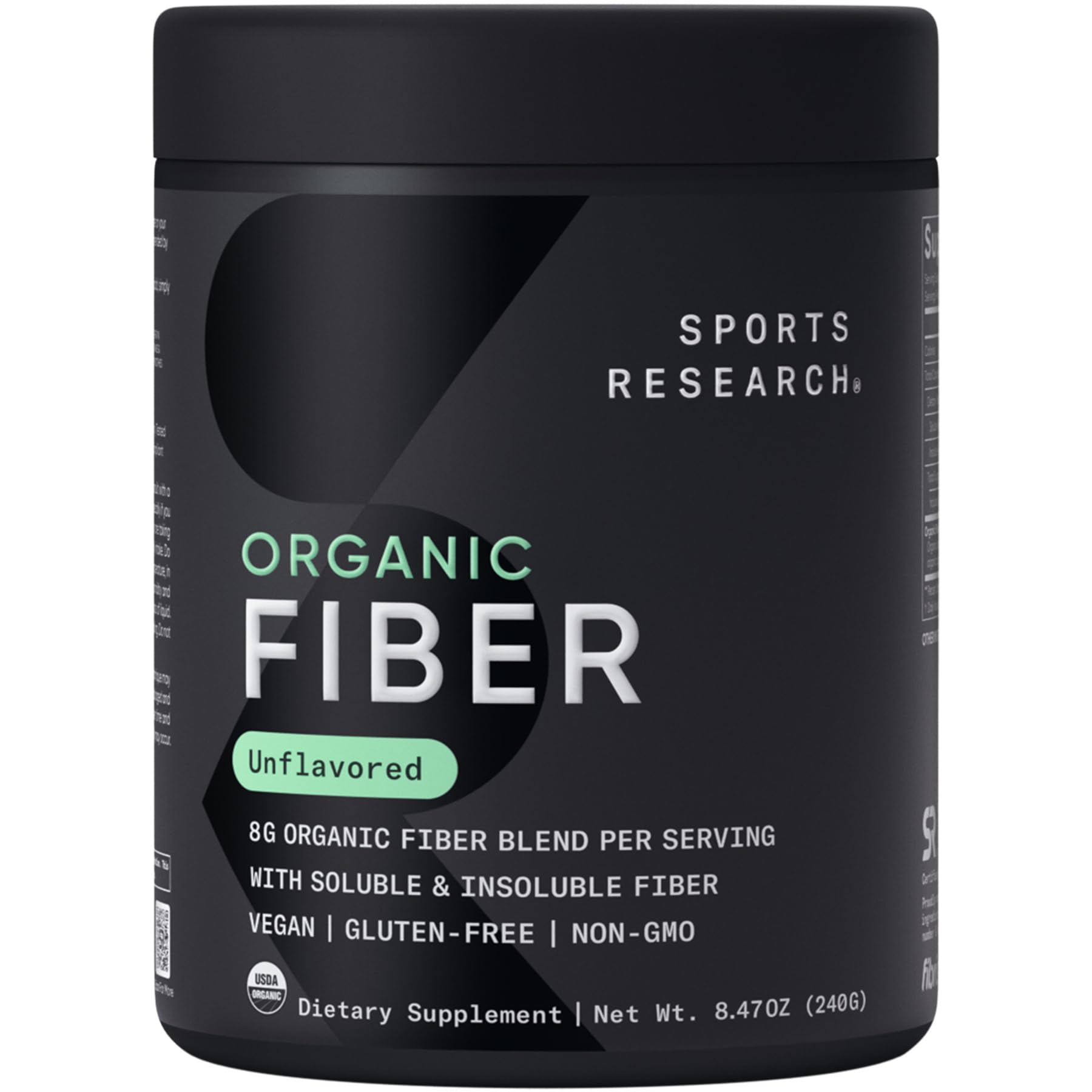 Sports Research® Organic Fiber Unflavored – Organic Fiber Powder - Daily Psyllium Husk and Prebiotic Agave Inulin, Helps Maintain Regularity* with Soluble & Insoluble Fiber - Easy to Mix, 30 Servings - Maple Wellness Supplements