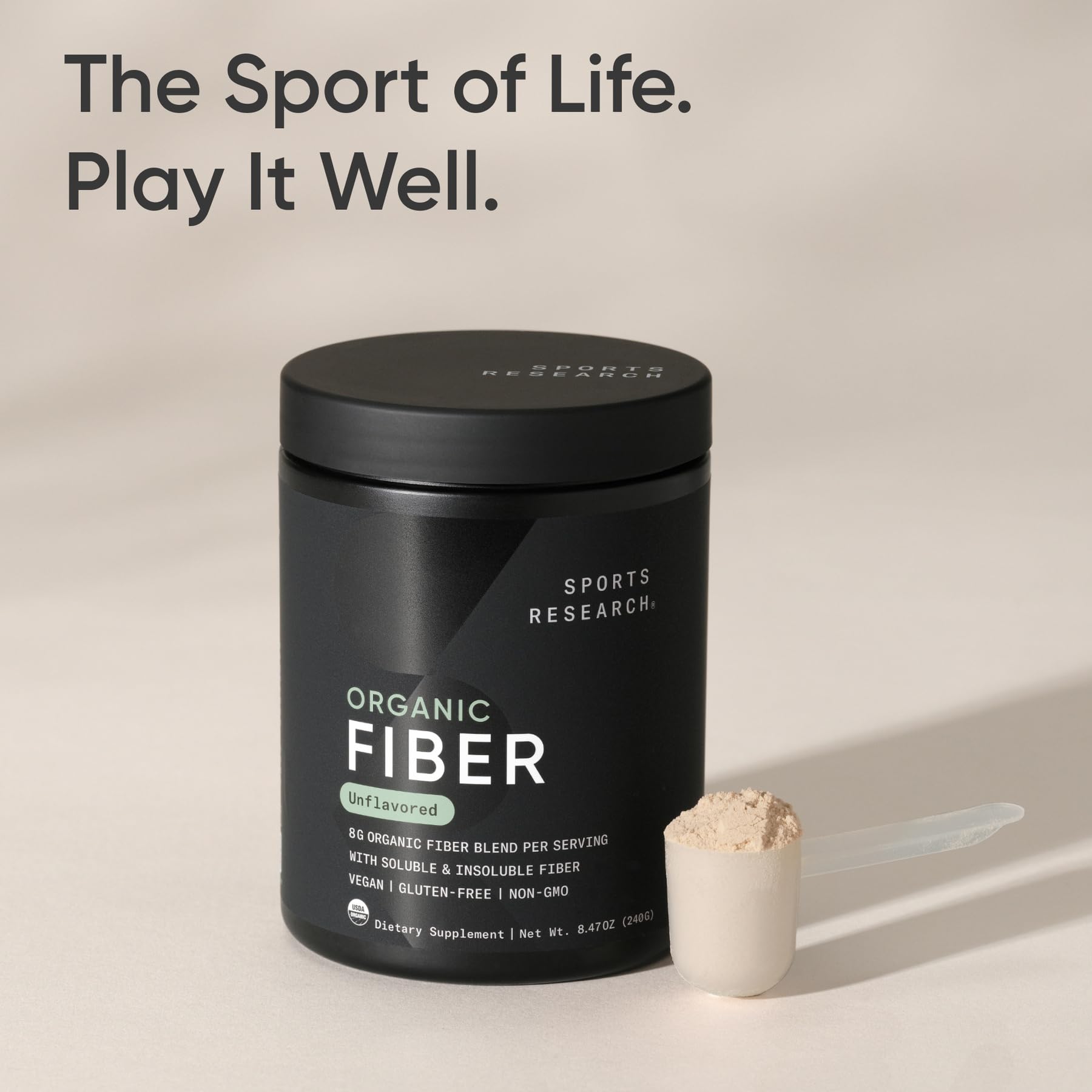 Sports Research® Organic Fiber Unflavored – Organic Fiber Powder - Daily Psyllium Husk and Prebiotic Agave Inulin, Helps Maintain Regularity* with Soluble & Insoluble Fiber - Easy to Mix, 30 Servings - Maple Wellness Supplements