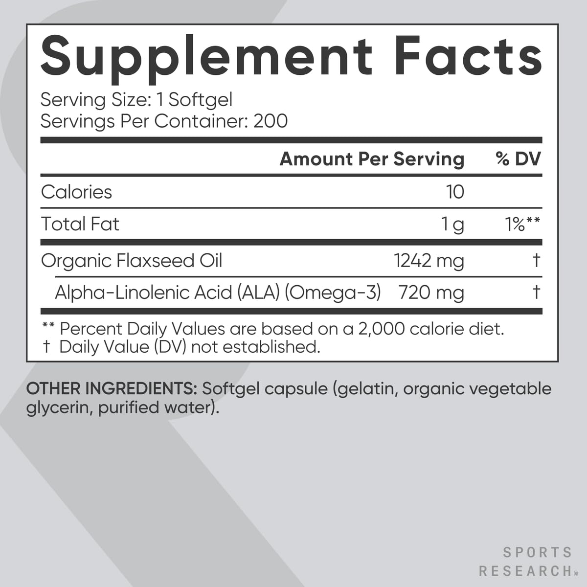 Sports Research Organic Flaxseed Oil Softgels 1242mg - Plant Based Omega 3 Supplement with 720mg ALA for Women & Men - Non-GMO, Soy & Gluten Free (200 Count) - Maple Wellness Supplements