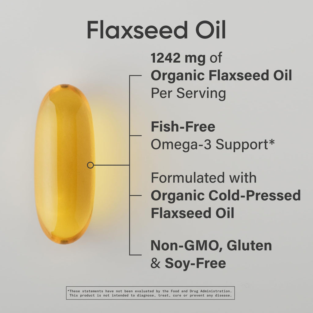 Sports Research Organic Flaxseed Oil Softgels 1242mg - Plant Based Omega 3 Supplement with 720mg ALA for Women & Men - Non-GMO, Soy & Gluten Free (200 Count) - Maple Wellness Supplements
