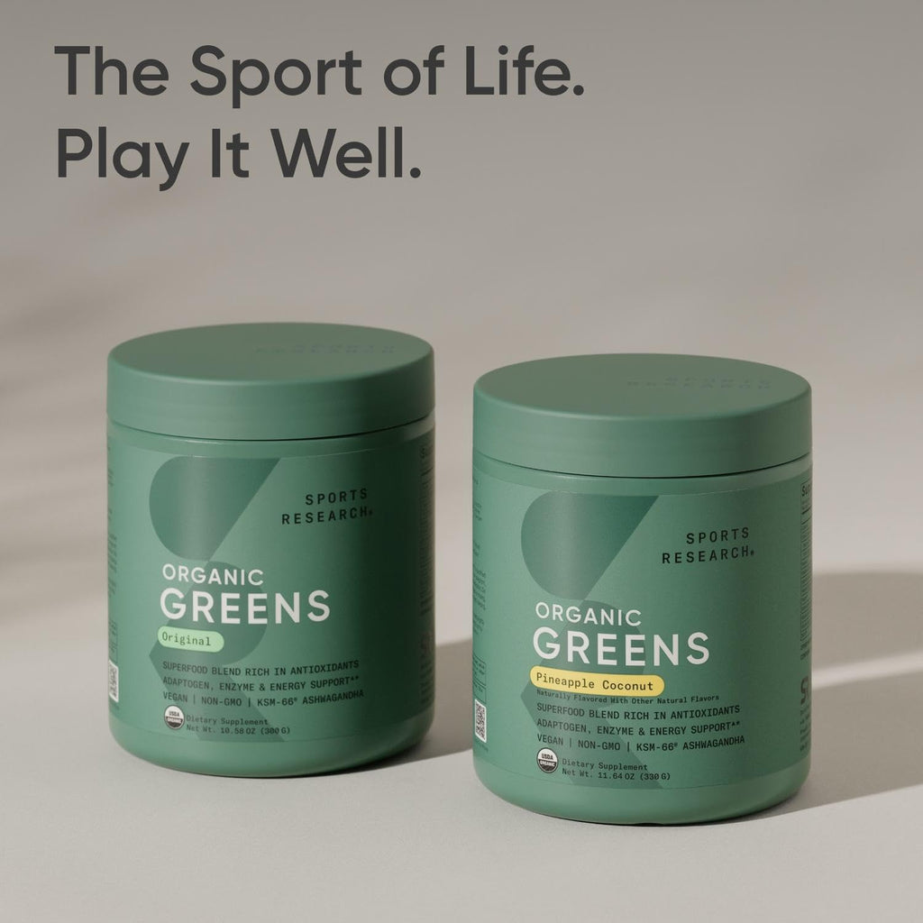 Sports Research® Organic Greens Superfood Powder w/Spirulina & Chlorella, Adaptogens, Enzymes, Probiotics & 8 VIT Bs for Gut & Mood Support* - Vegan, Sugar-Free & Low-Cal Original 30 Servings - Maple Wellness Supplements