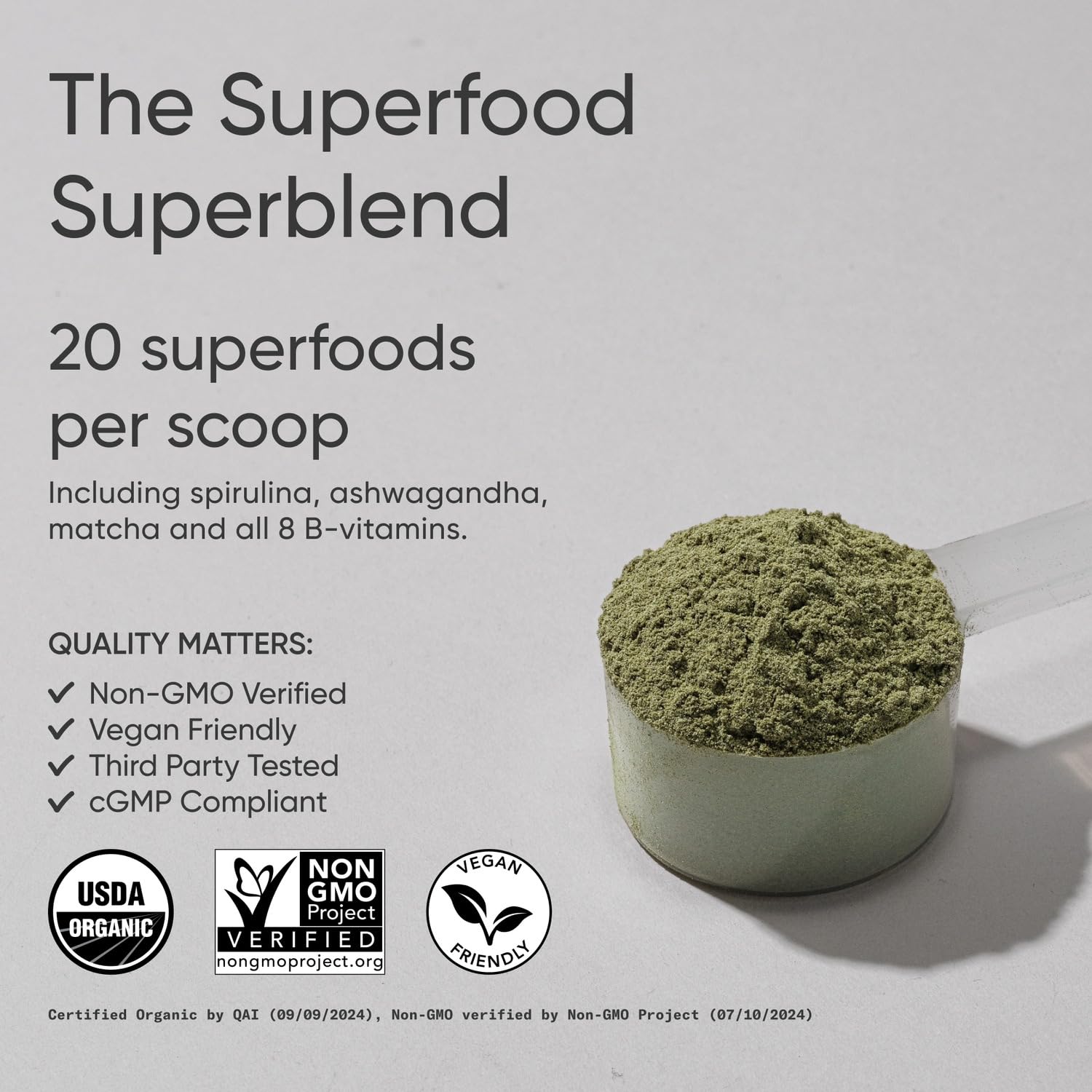 Sports Research® Organic Greens Superfood Powder w/Spirulina & Chlorella, Adaptogens, Enzymes, Probiotics & 8 VIT Bs for Gut & Mood Support* - Vegan, Sugar-Free & Low-Cal Original 30 Servings - Maple Wellness Supplements