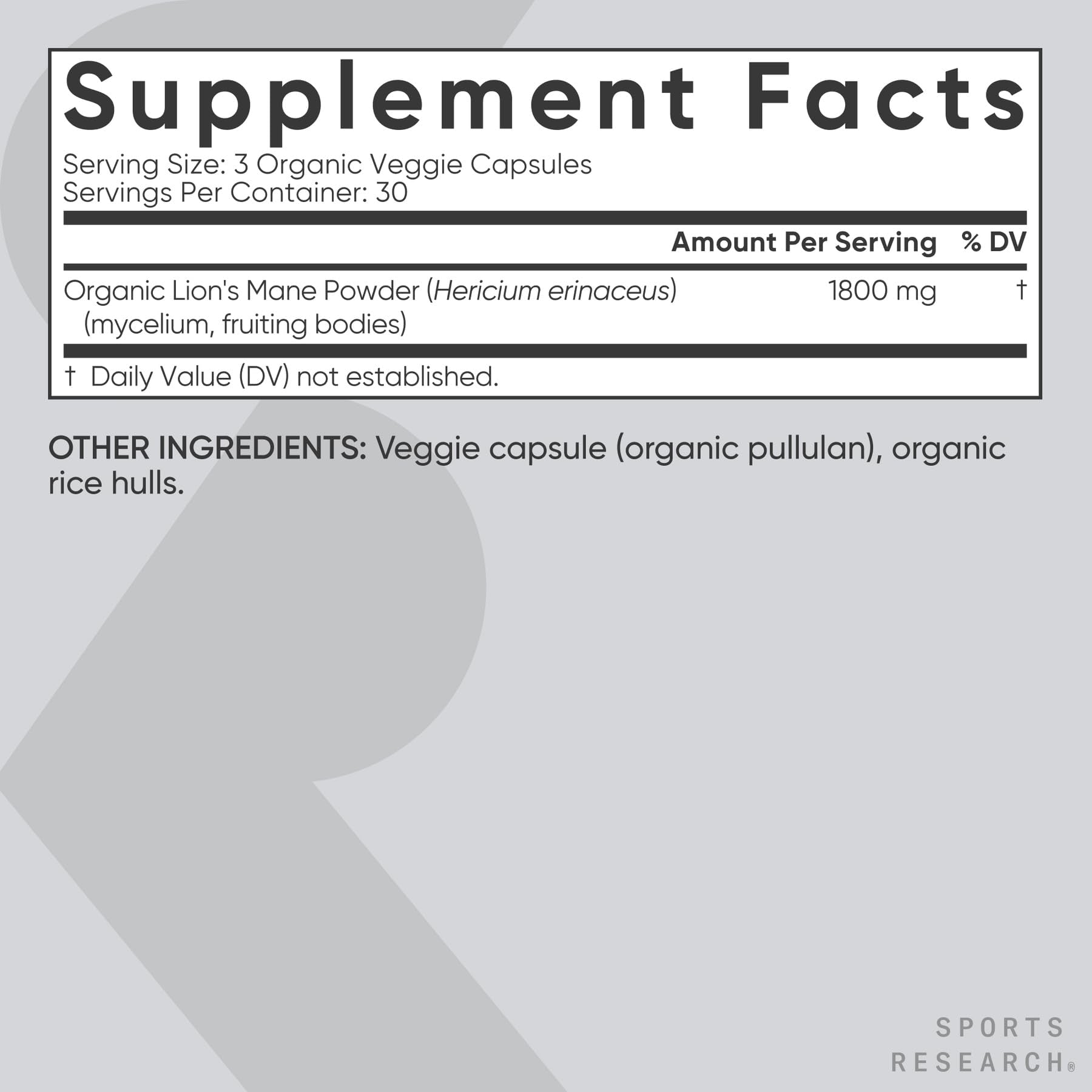 Sports Research® Organic Lion's Mane Mushroom Supplement 1800mg - Brain Health, Focus & Cognitive Supports - USDA Certified Organic · Non-GMO · Vegan - 90 Count Capsules - Maple Wellness Supplements