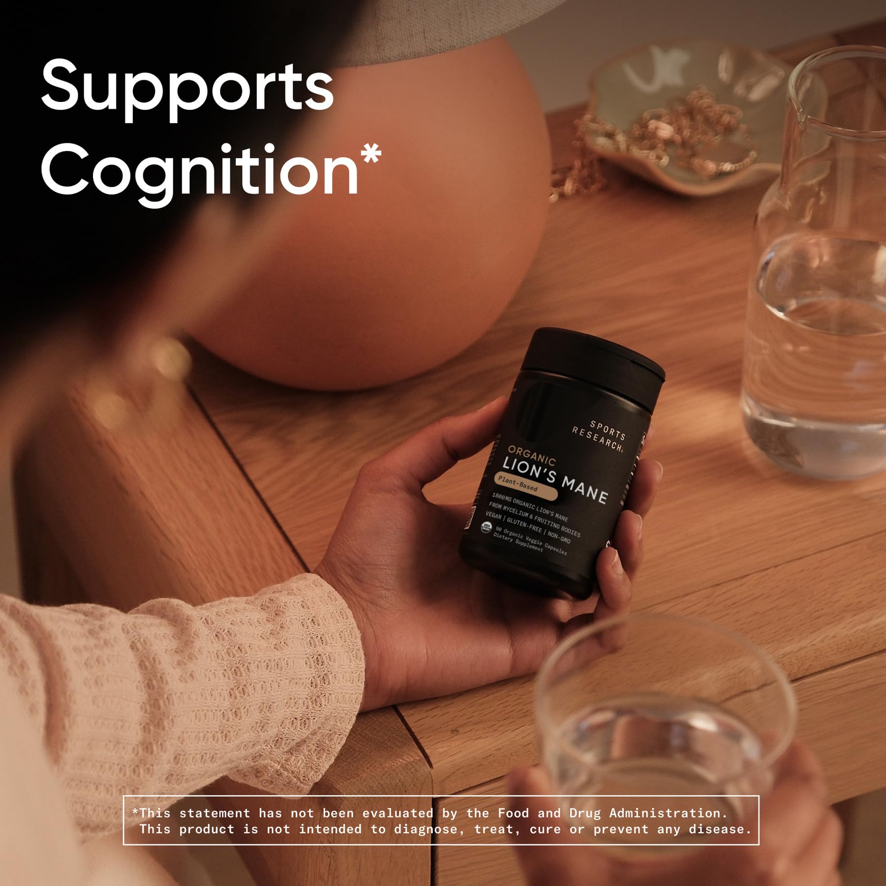 Sports Research® Organic Lion's Mane Mushroom Supplement 1800mg - Brain Health, Focus & Cognitive Supports - USDA Certified Organic · Non-GMO · Vegan - 90 Count Capsules - Maple Wellness Supplements
