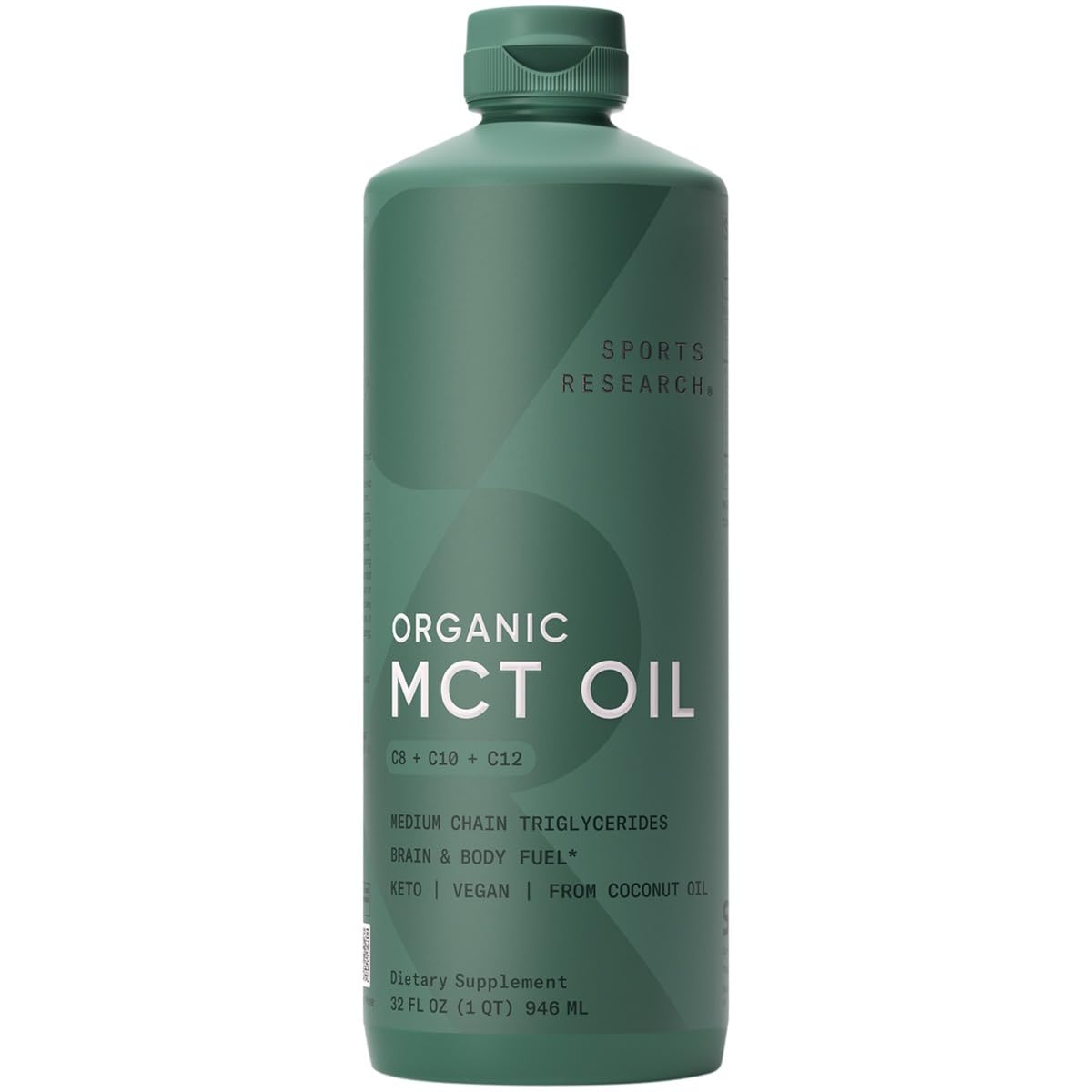 Sports Research Organic MCT Oil - Keto & Vegan MCTs C8, C10, C12 from Coconuts - Fatty Acid Brain & Body Fuel, Non-GMO & Gluten Free - Flavorless Oil, Perfect in Coffee, Tea & Protein Shakes - 32 oz - Maple Wellness Supplements