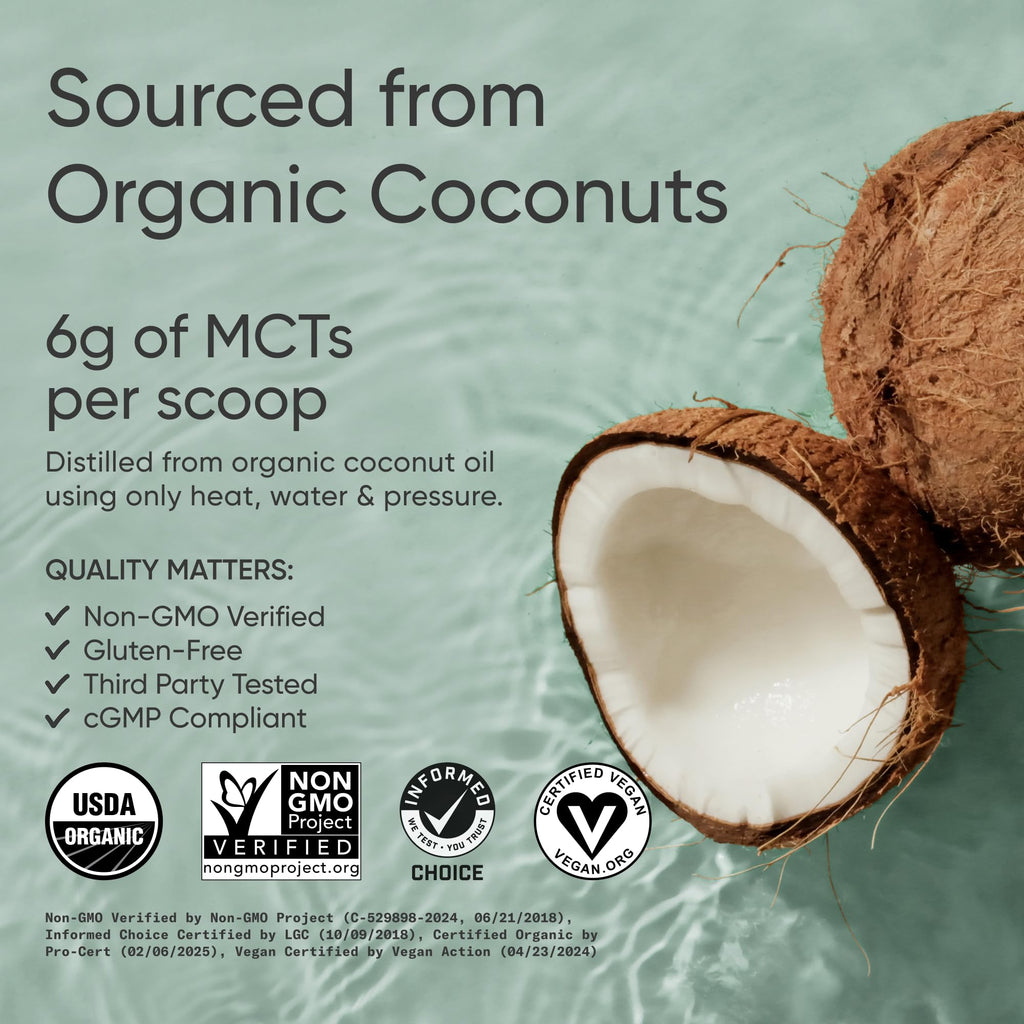 Sports Research Organic MCT Oil Powder - Keto & Vegan MCTs C8, C10 from Coconuts - Fatty Acid Brain & Body Fuel*, Non-GMO & Gluten Free - Unflavored, Perfect in Coffee, Tea & Protein Shakes - 10.6 oz - Maple Wellness Supplements