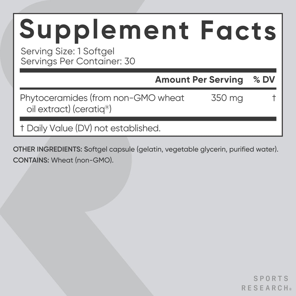 Sports Research® Phytoceramides 350mg per softgel - Plant Derived Ceramides for Healthy Skin and Hydration - Non GMO with No Fillers or Synthetic Vitamins - 30 Liquid softgels - Maple Wellness Supplements