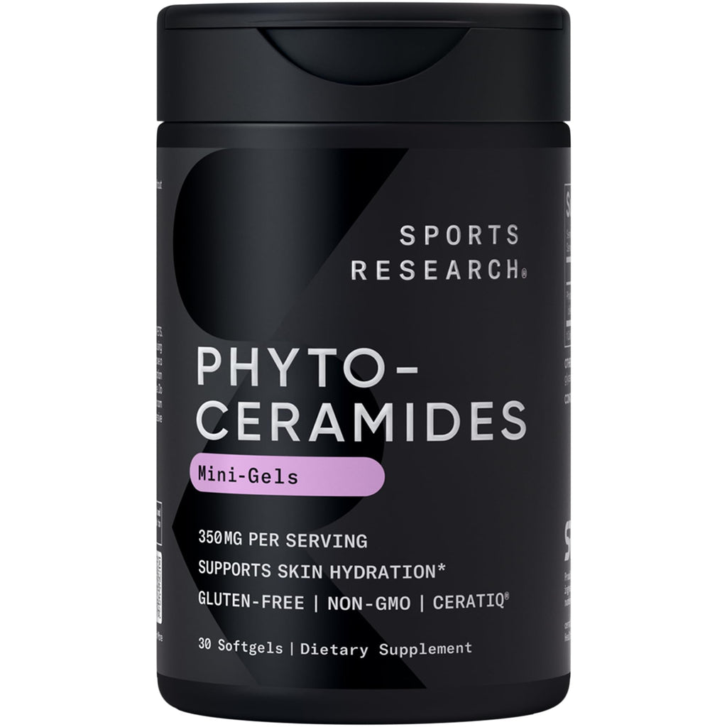 Sports Research® Phytoceramides 350mg per softgel - Plant Derived Ceramides for Healthy Skin and Hydration - Non GMO with No Fillers or Synthetic Vitamins - 30 Liquid softgels - Maple Wellness Supplements
