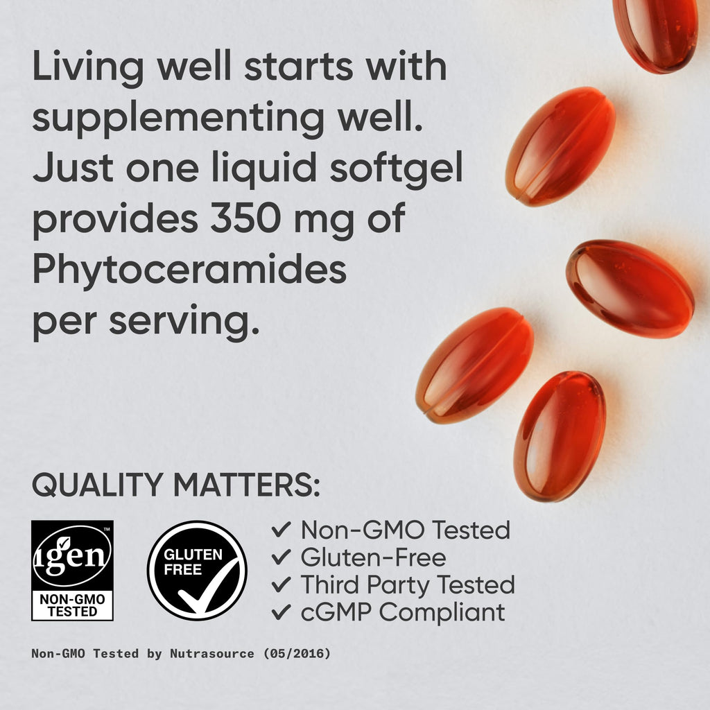 Sports Research® Phytoceramides 350mg per softgel - Plant Derived Ceramides for Healthy Skin and Hydration - Non GMO with No Fillers or Synthetic Vitamins - 30 Liquid softgels - Maple Wellness Supplements