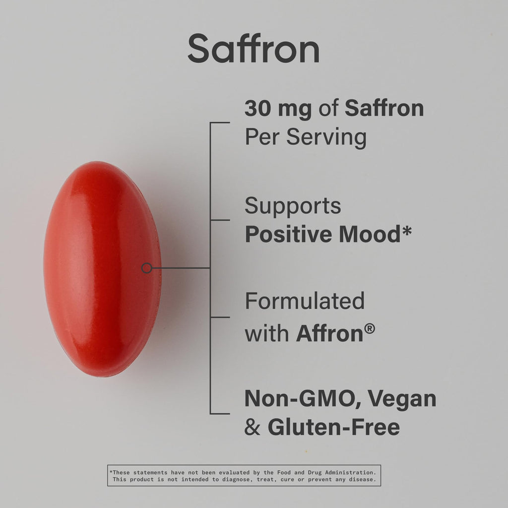 Sports Research® Pure Saffron Supplement, 30 mg - Mood & Stress Support - Made w/Affron® Saffron Extract - Vegan Certified · Non-GMO · Gluten Free – 60 Veggie Softgels - Maple Wellness Supplements