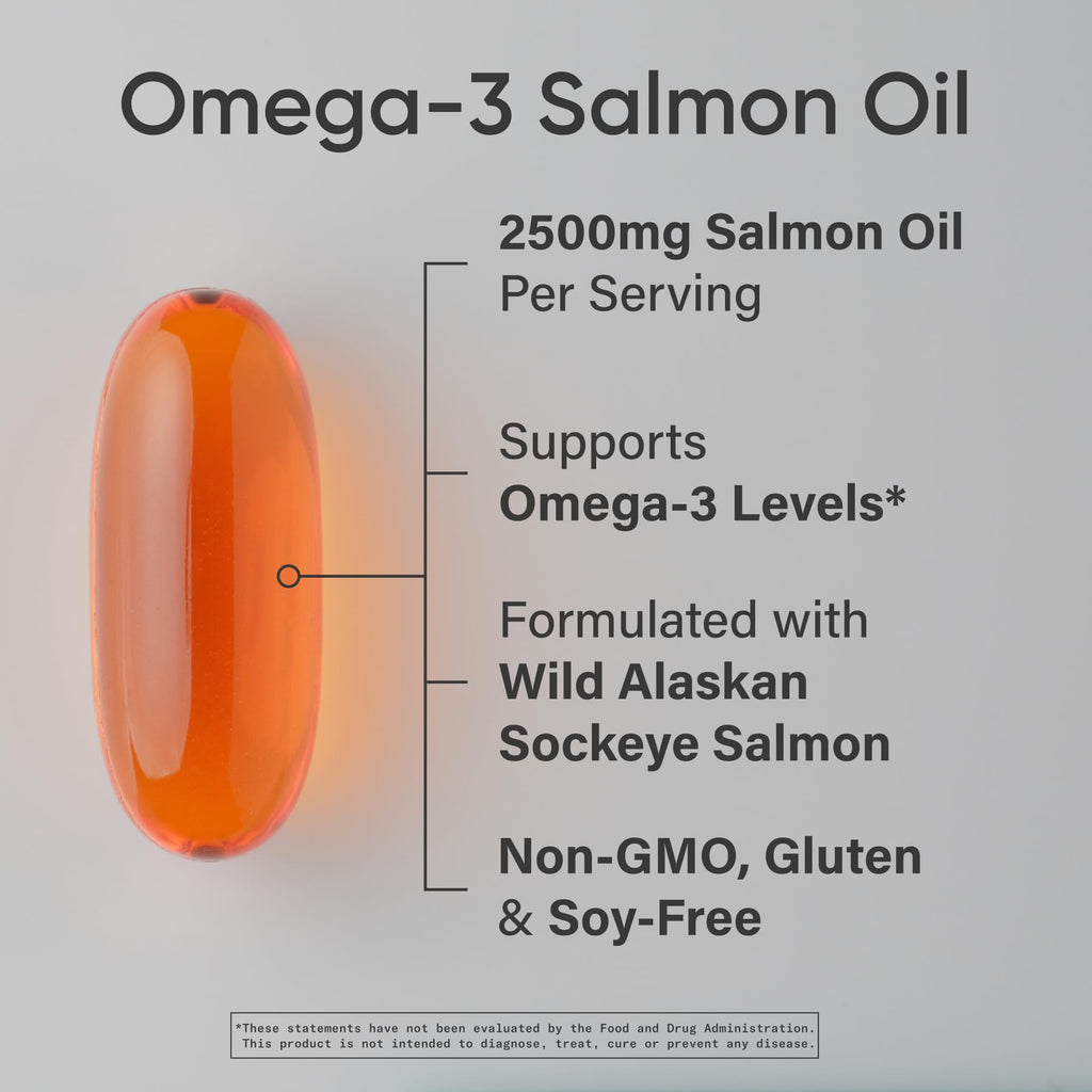 Sports Research® Salmon Oil - Single-Source Wild Alaskan Sockeye | 2500 mg per Serving w/EPA & DHA Fatty Acids | MSC Certified - 180 Count Softgels - TrustMedUSA