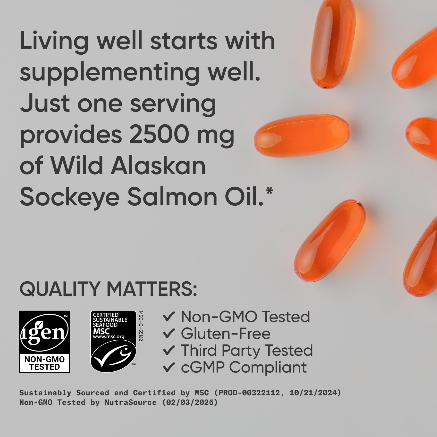 Sports Research® Salmon Oil - Single-Source Wild Alaskan Sockeye | 2500 mg per Serving w/EPA & DHA Fatty Acids | MSC Certified - 180 Count Softgels - TrustMedUSA