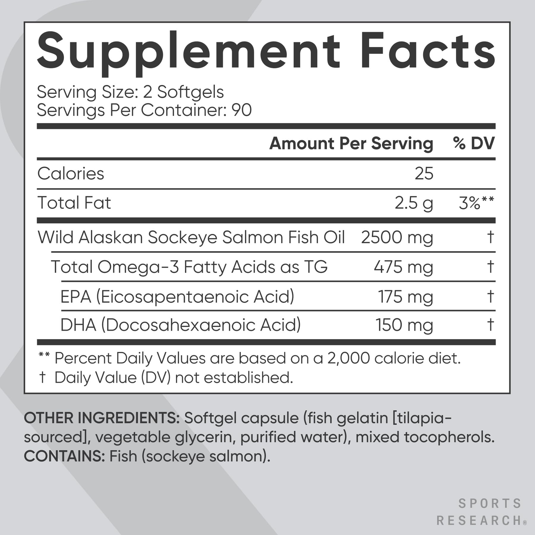 Sports Research® Salmon Oil - Single-Source Wild Alaskan Sockeye | 2500 mg per Serving w/EPA & DHA Fatty Acids | MSC Certified - 180 Count Softgels - TrustMedUSA
