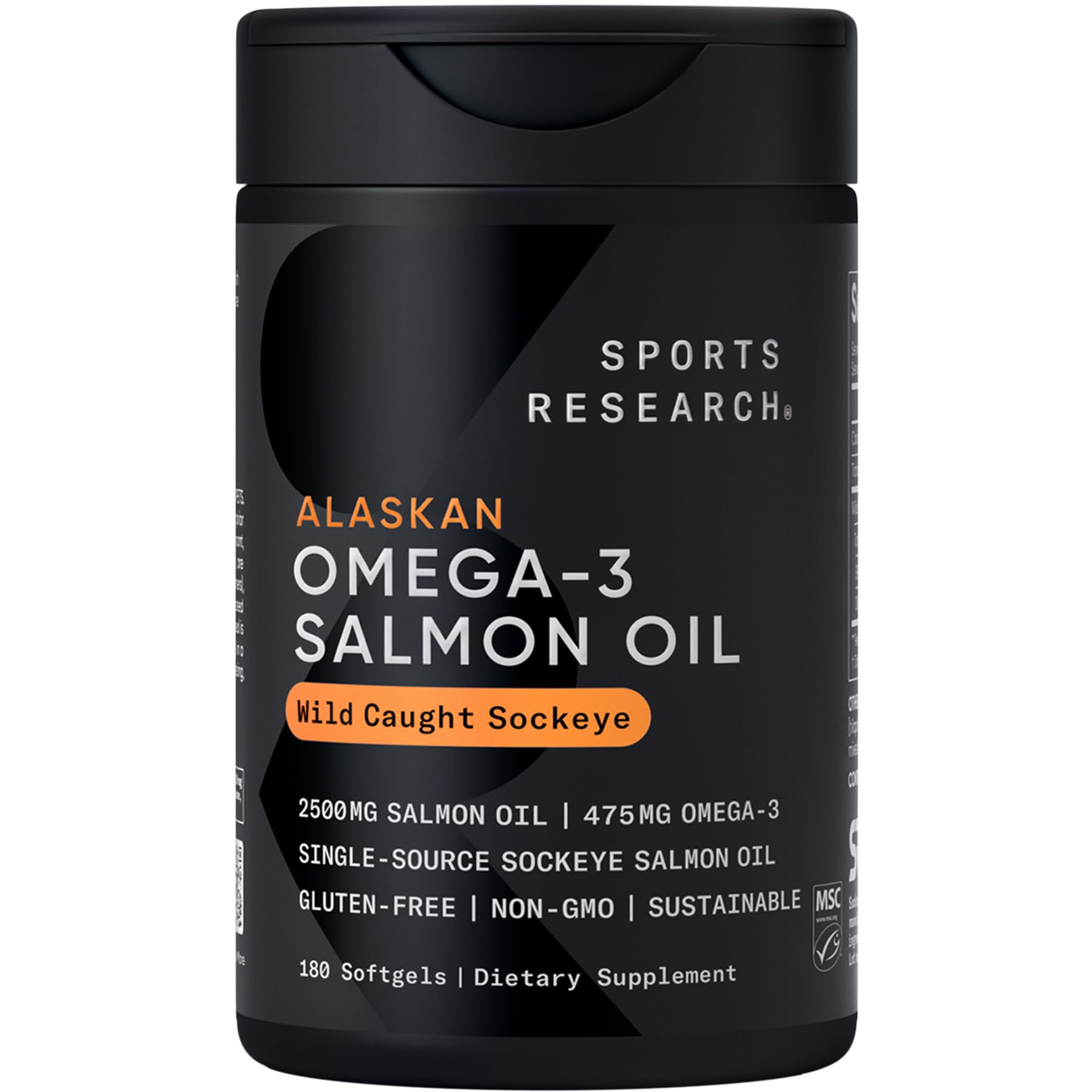 Sports Research® Salmon Oil - Single-Source Wild Alaskan Sockeye | 2500 mg per Serving w/EPA & DHA Fatty Acids | MSC Certified - 180 Count Softgels - TrustMedUSA