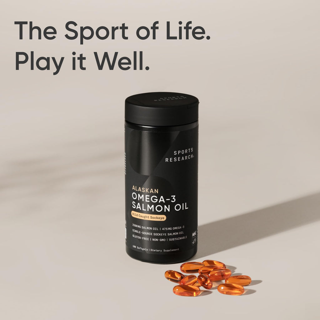 Sports Research® Salmon Oil - Single-Source Wild Alaskan Sockeye | 2500 mg per Serving w/EPA & DHA Fatty Acids | MSC Certified - 180 Count Softgels - TrustMedUSA