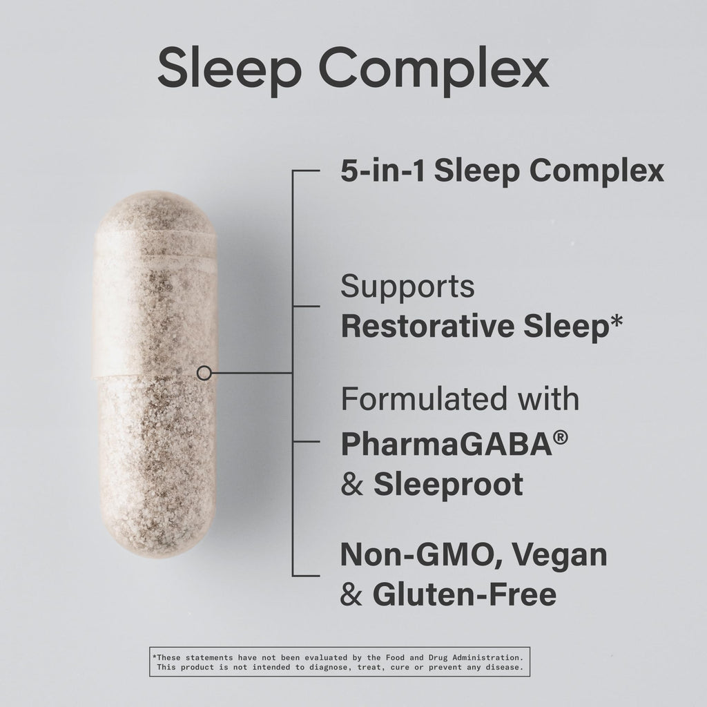 Sports Research® Sleep Complex- Melatonin-Free Vegan Capsules - with Valerian Root, GABA, L-Theanine, Magnesium & 5-HTP - 30 Servings - Maple Wellness Supplements