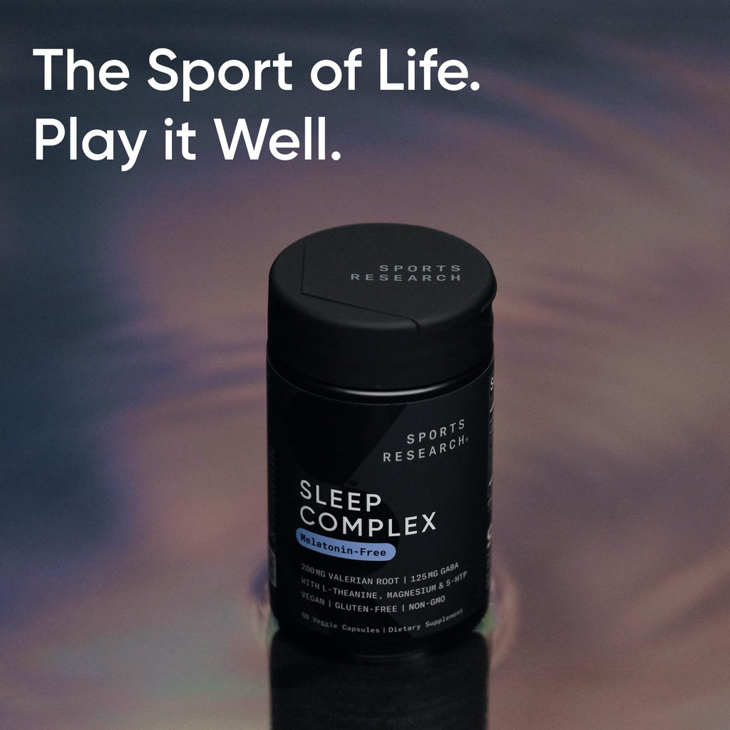 Sports Research® Sleep Complex- Melatonin-Free Vegan Capsules - with Valerian Root, GABA, L-Theanine, Magnesium & 5-HTP - 30 Servings - Maple Wellness Supplements