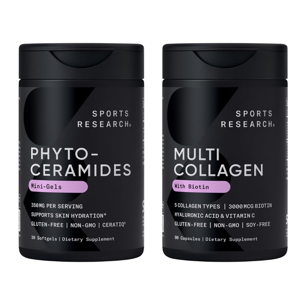 Sports Research® Supplements for Women Pack - Phytoceramides 350mg for Healthy Skin and Hydration + Biotin-Infused Collagen Peptides Complex - Maple Wellness Supplements