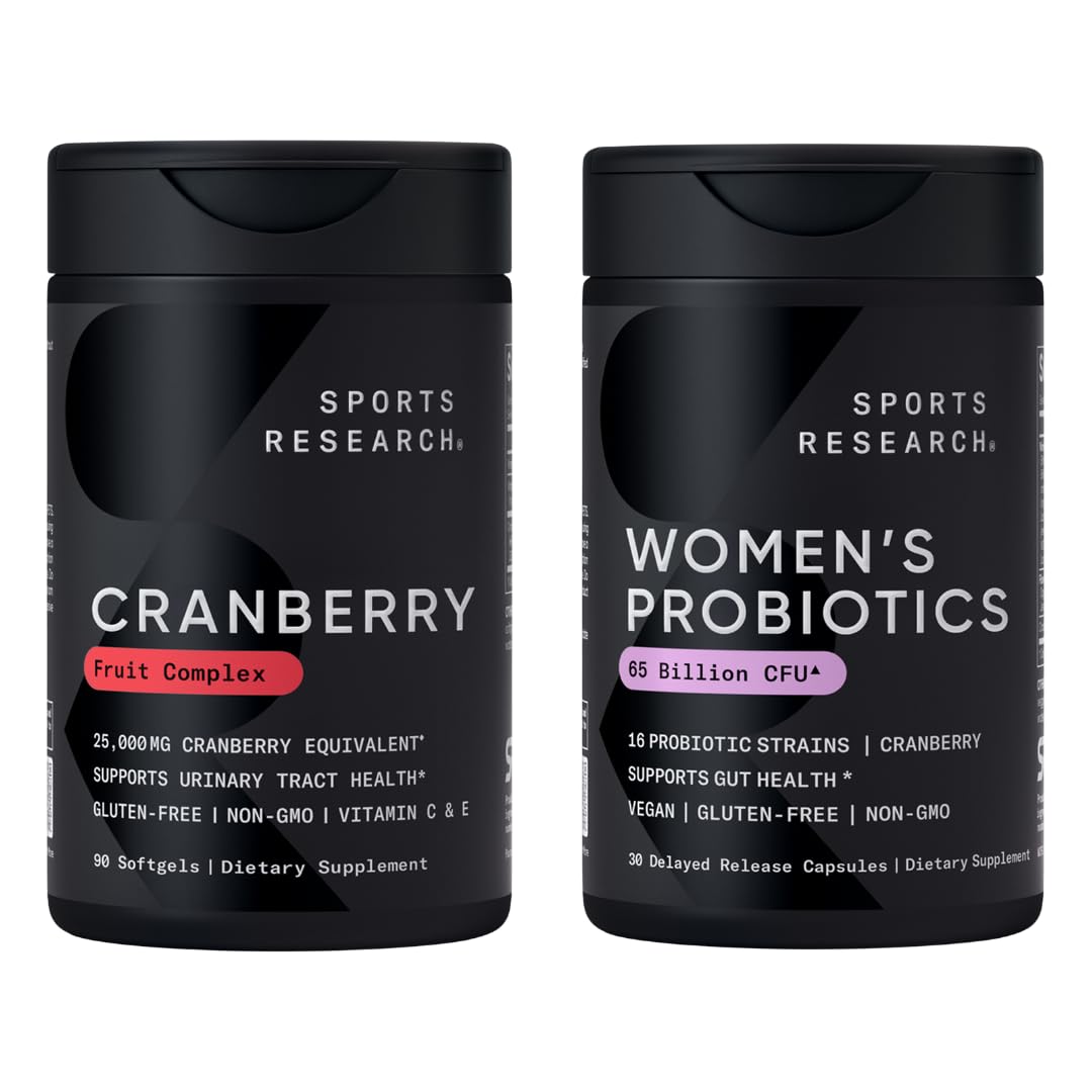 Sports Research® Supplements for Women Pack - Women's Probiotics with Prebiotics 65 Billion CFU (30 Capsules) and Cranberry Fruit Complex Supplement (90 Softgels) - Maple Wellness Supplements