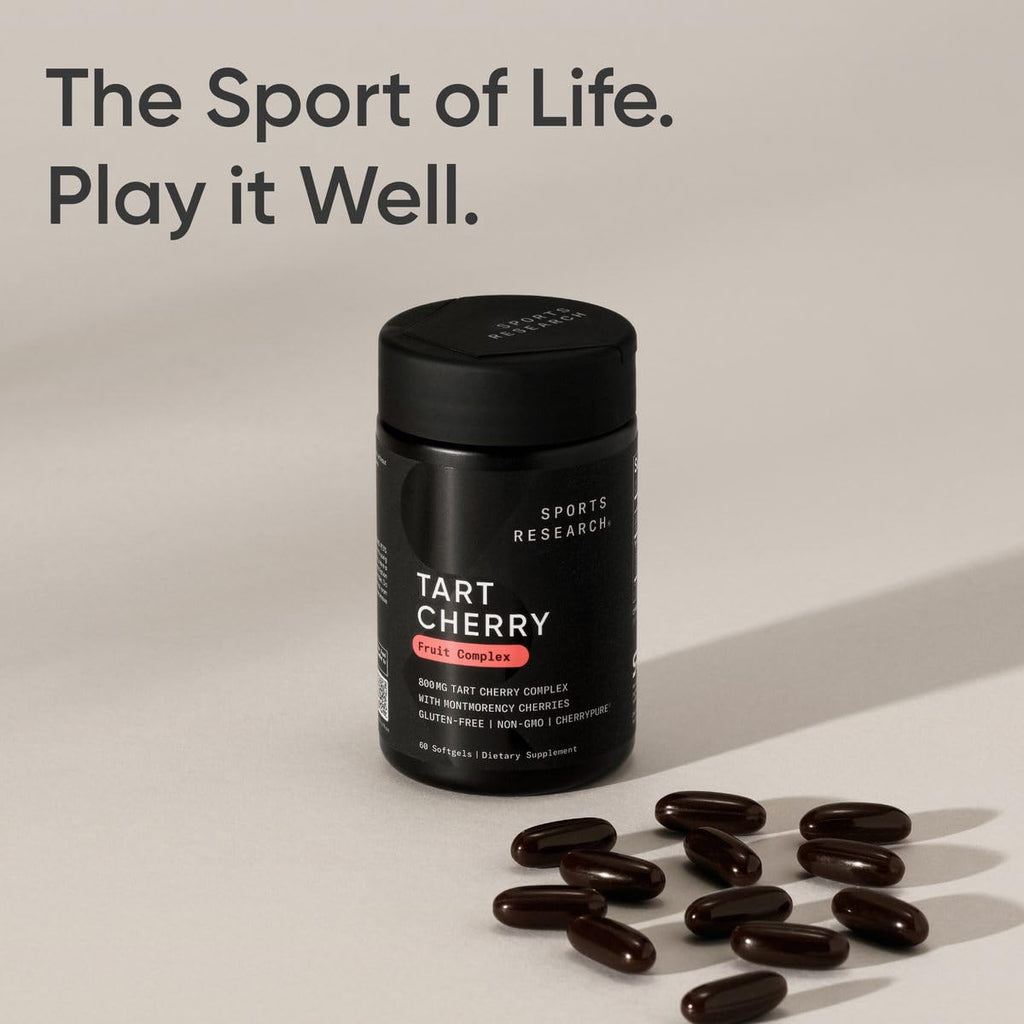 Sports Research Tart Cherry Capsules - Made from Montmorency Tart Cherries - Non-GMO & Gluten Free - 60 Liquid Softgels - Maple Wellness Supplements