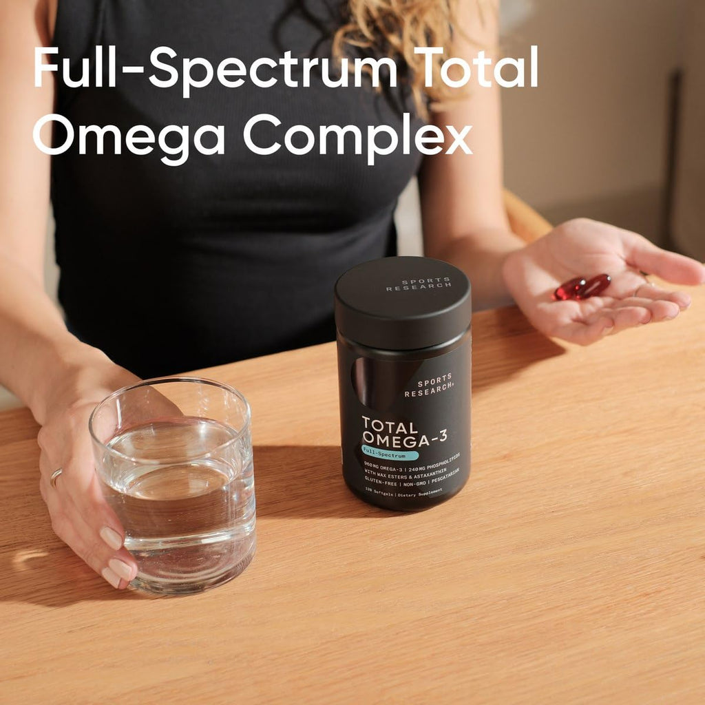 Sports Research® Total Omega-3 Fish Oil 2200mg - Made from Antarctic Krill w/Astaxanthin, Wild Sockeye Salmon & Alaska Pollock - 960mg of EPA & DHA - 120 Softgels - Maple Wellness Supplements