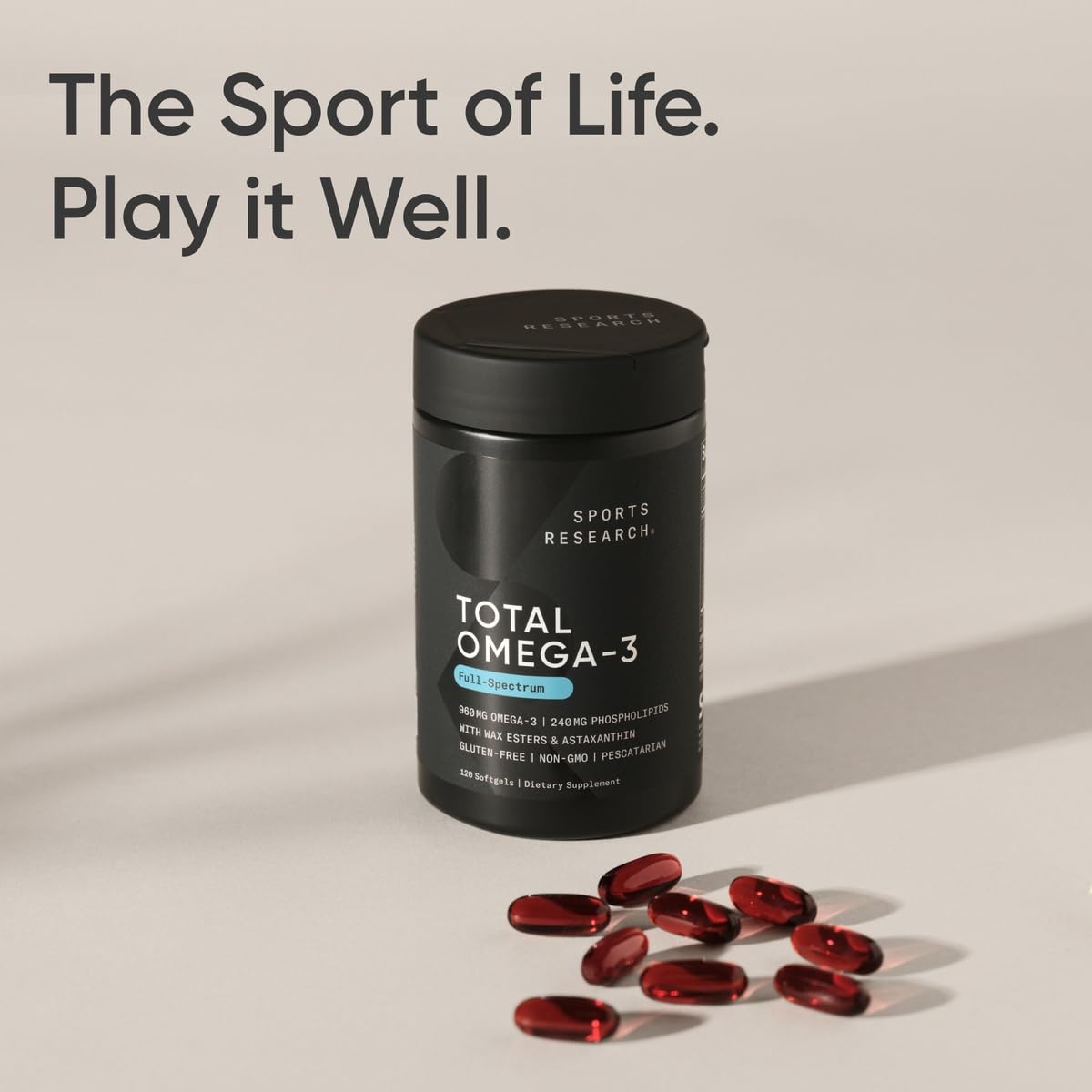 Sports Research® Total Omega-3 Fish Oil 2200mg - Made from Antarctic Krill w/Astaxanthin, Wild Sockeye Salmon & Alaska Pollock - 960mg of EPA & DHA - 120 Softgels - Maple Wellness Supplements