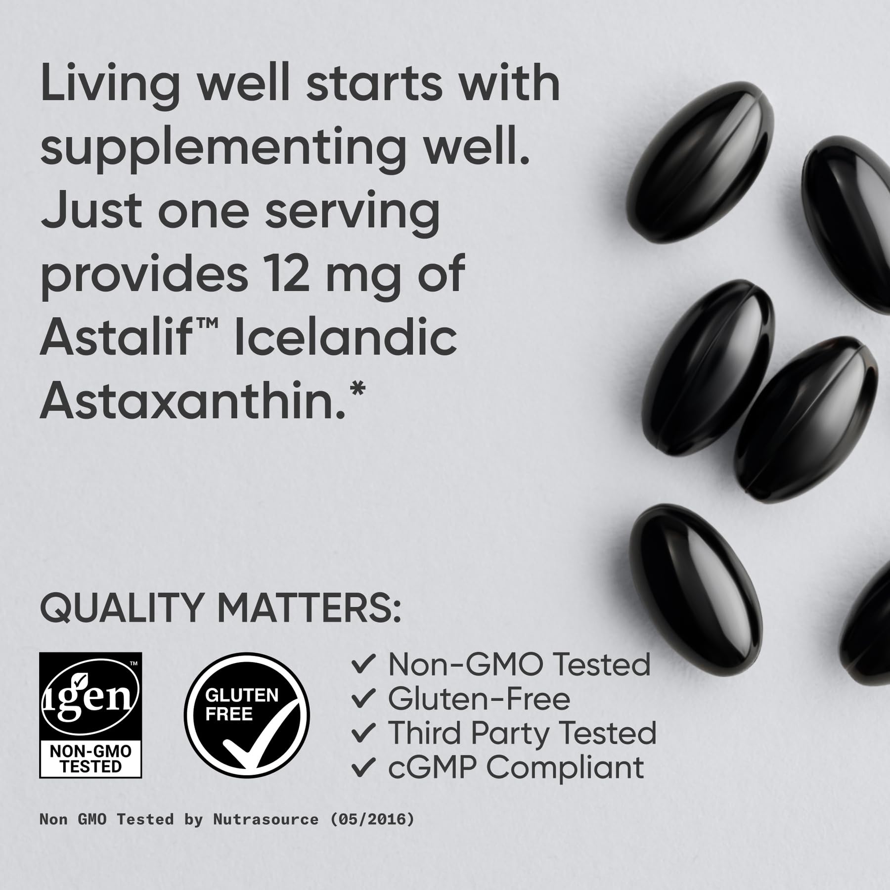 Sports Research® Triple Strength Astaxanthin 12mg w/Organic Coconut Oil - Antioxidant Supplement for Skin & Eye Health Support* - Soy Free · Non-GMO · Gluten Free - 60 Softgels - Maple Wellness Supplements