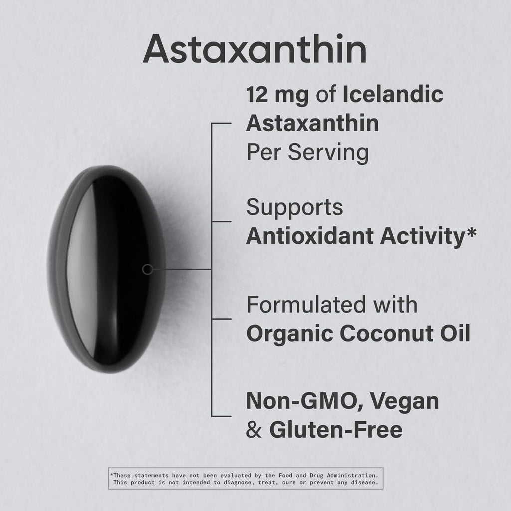 Sports Research Triple Strength Vegan Astaxanthin Supplement from Algae - Plant Based Softgels for Antioxidant Activity, Skin & Eye Health - Non-GMO Verified, Made with Coconut Oil - 12mg, 60 Count - Maple Wellness Supplements