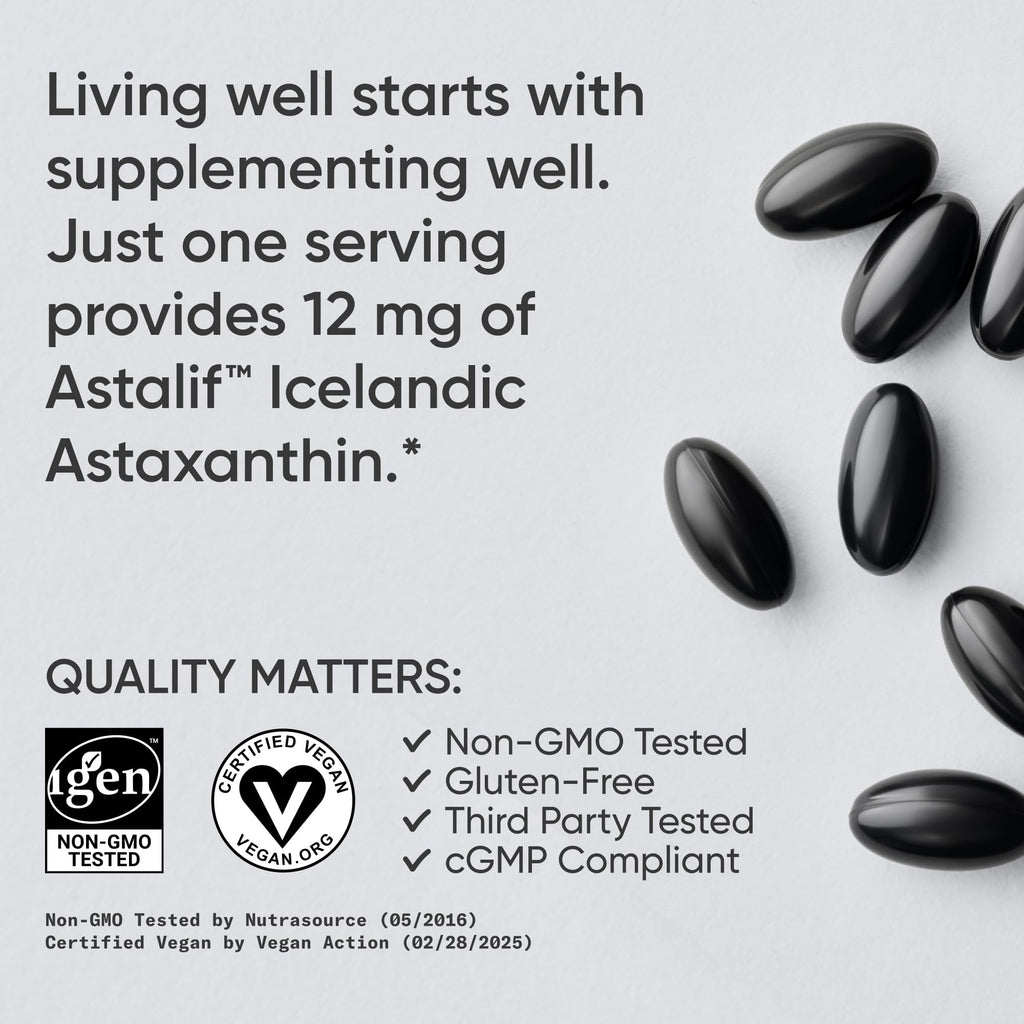 Sports Research Triple Strength Vegan Astaxanthin Supplement from Algae - Plant Based Softgels for Antioxidant Activity, Skin & Eye Health - Non-GMO Verified, Made with Coconut Oil - 12mg, 60 Count - Maple Wellness Supplements