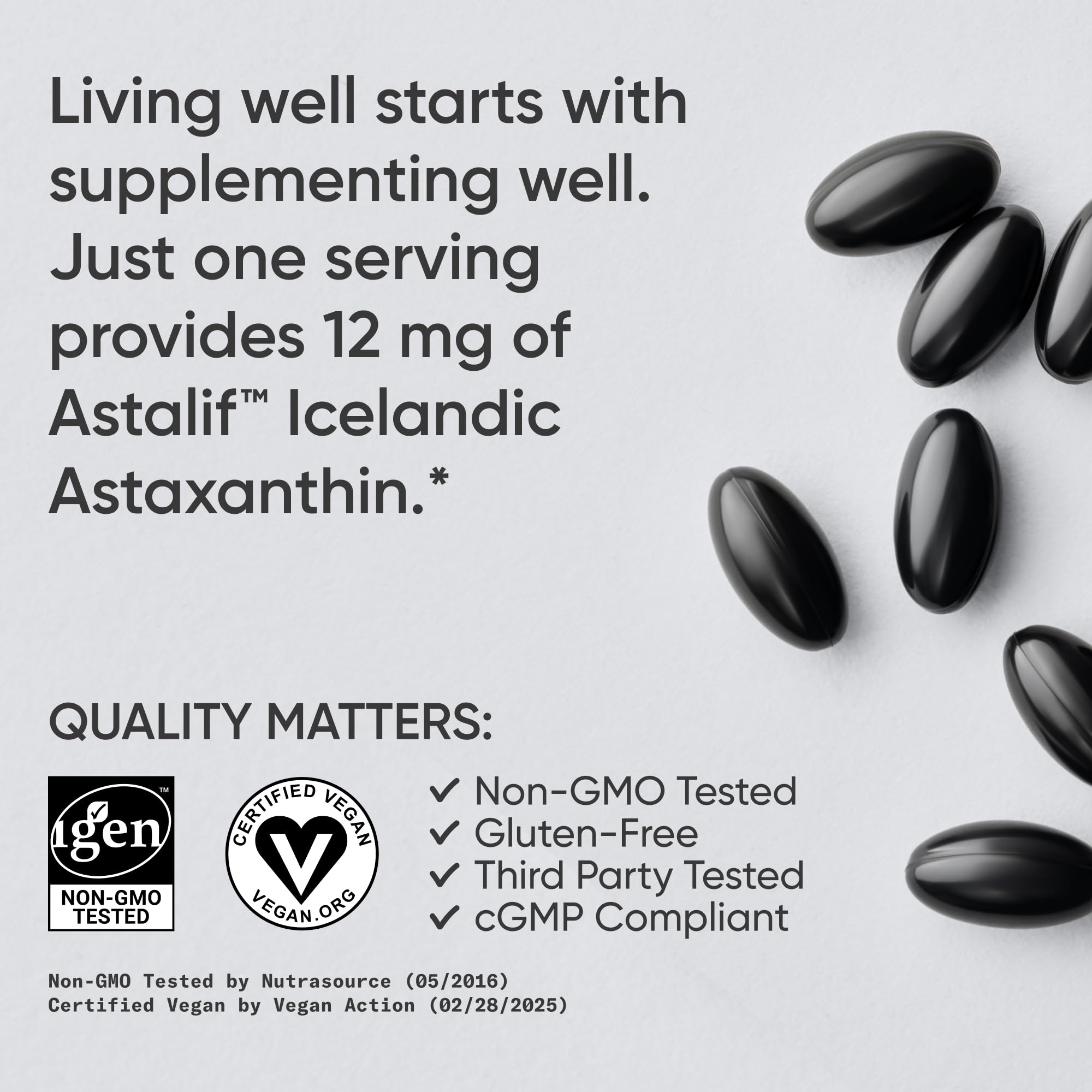 Sports Research Triple Strength Vegan Astaxanthin Supplement from Algae - Plant Based Softgels for Antioxidant Activity, Skin & Eye Health - Non-GMO Verified, Made with Coconut Oil - 12mg, 60 Count - Maple Wellness Supplements