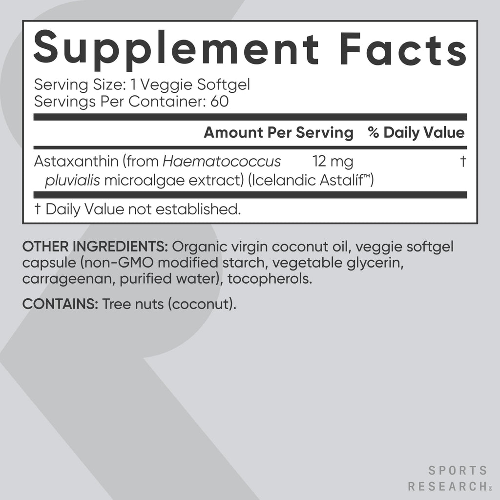 Sports Research Triple Strength Vegan Astaxanthin Supplement from Algae - Plant Based Softgels for Antioxidant Activity, Skin & Eye Health - Non-GMO Verified, Made with Coconut Oil - 12mg, 60 Count - Maple Wellness Supplements