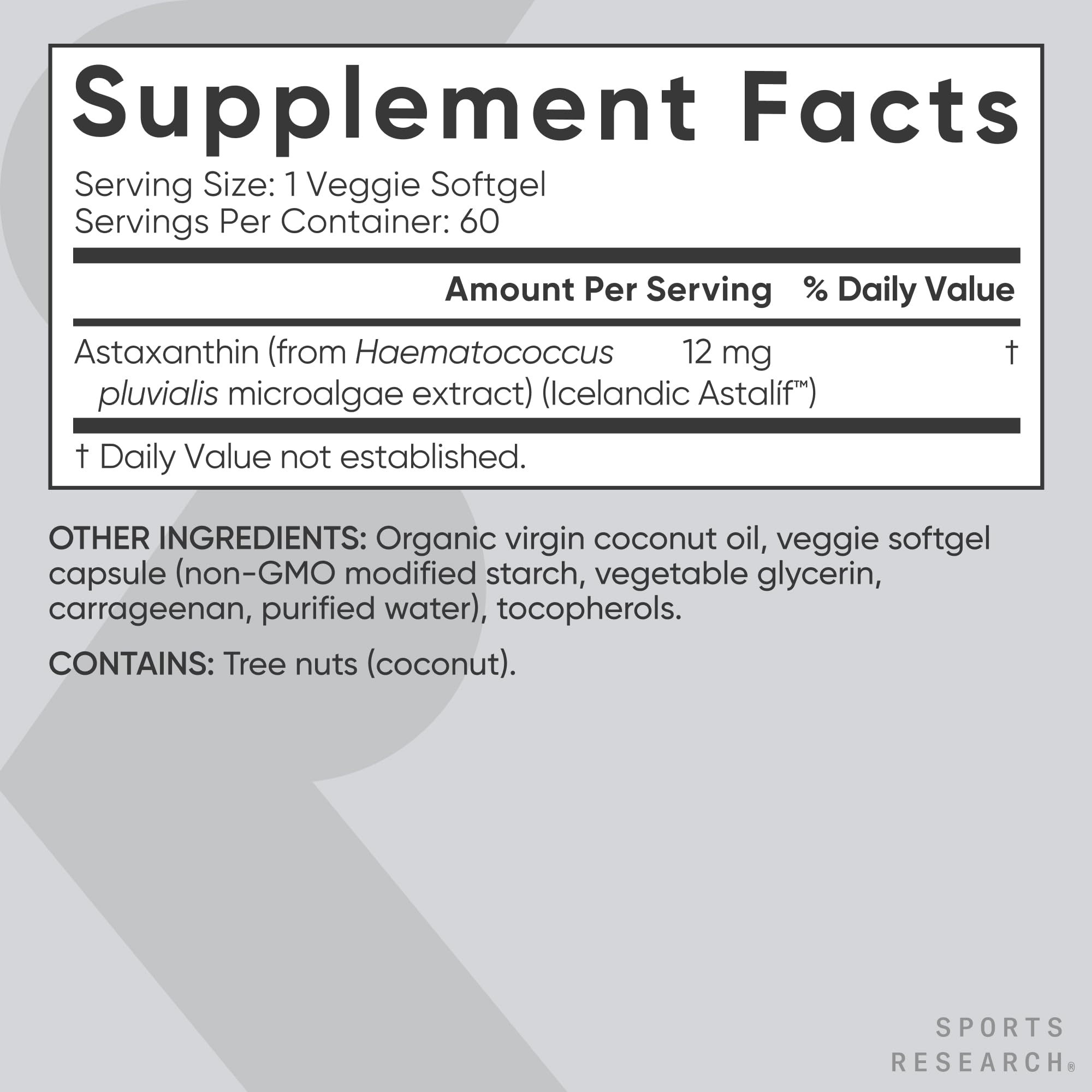 Sports Research Triple Strength Vegan Astaxanthin Supplement from Algae - Plant Based Softgels for Antioxidant Activity, Skin & Eye Health - Non-GMO Verified, Made with Coconut Oil - 12mg, 60 Count - Maple Wellness Supplements