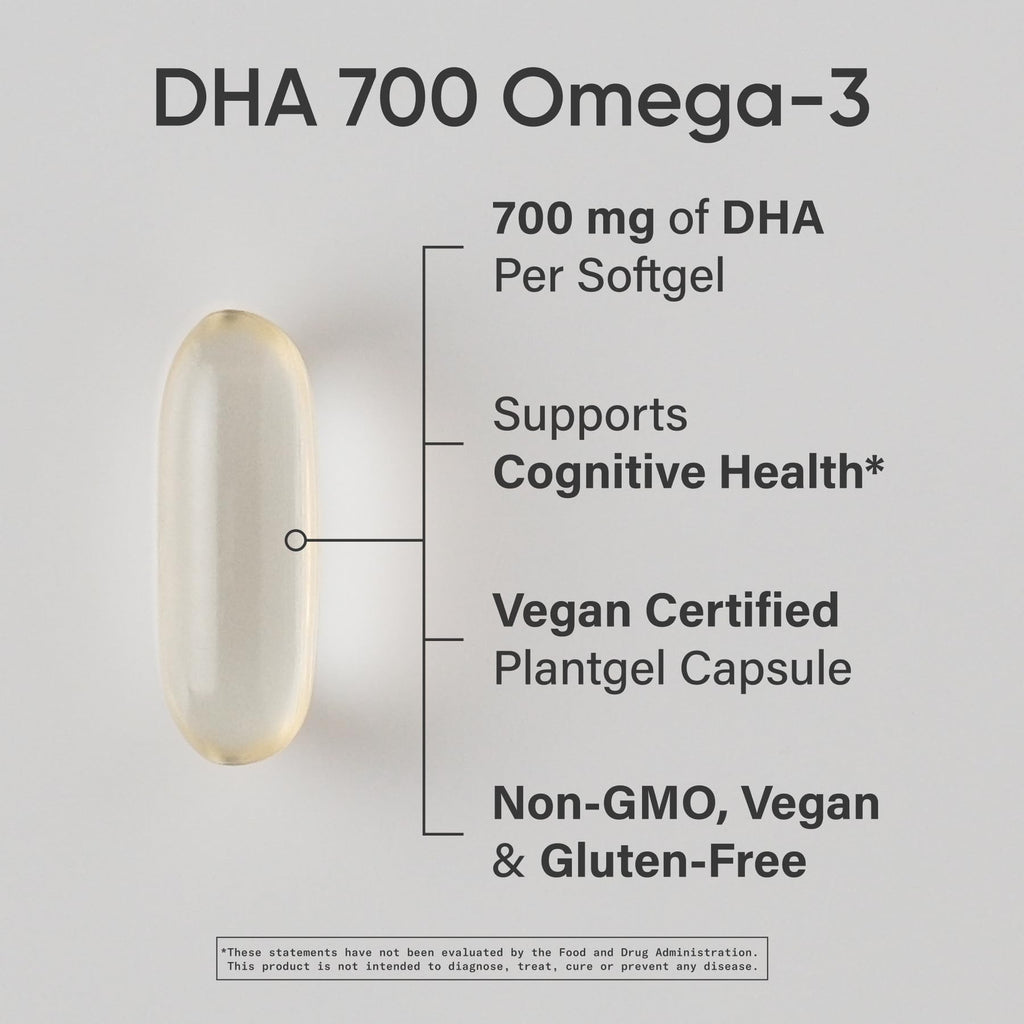 Sports Research® Vegan DHA 700mg - Cognitive Support, Brain Support, Supplement with Omega-3 DHA from Algae Oil - Vegan Certified · Non-GMO · Gluten Free - 90 Count Softgels - Maple Wellness Supplements