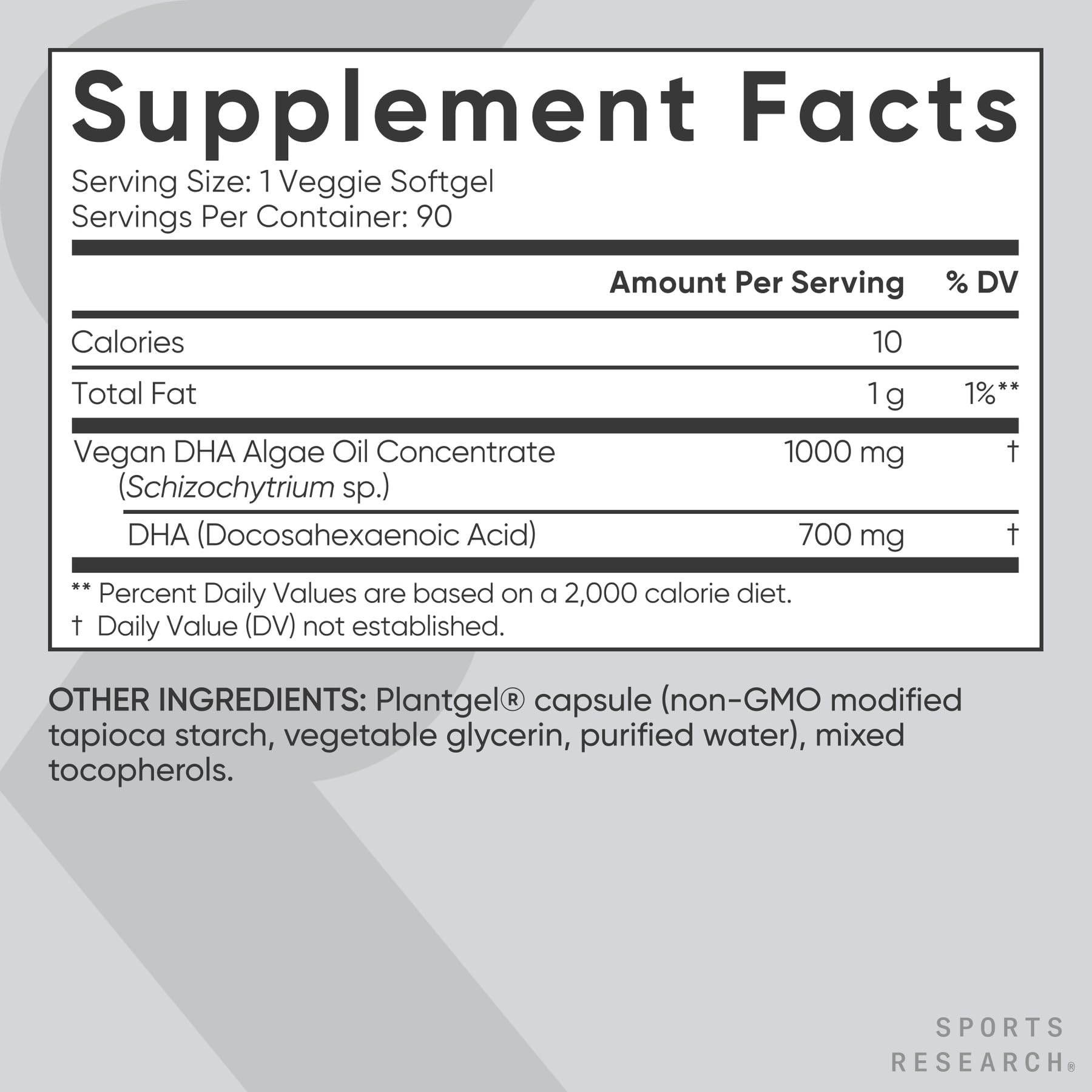 Sports Research® Vegan DHA 700mg - Cognitive Support, Brain Support, Supplement with Omega-3 DHA from Algae Oil - Vegan Certified · Non-GMO · Gluten Free - 90 Count Softgels - Maple Wellness Supplements