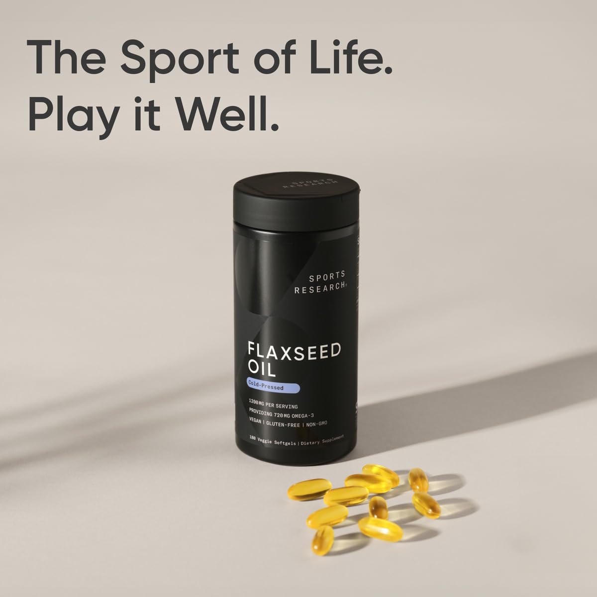 Sports Research® Vegan Flaxseed Oil (1200mg) Herbal Supplement with Plant-Based ALA Omega 3 - Vegan Certified & Non-GMO Verified - Gluten, Soy & Carrageenan Free (180 Veggie Softgels) - Maple Wellness Supplements