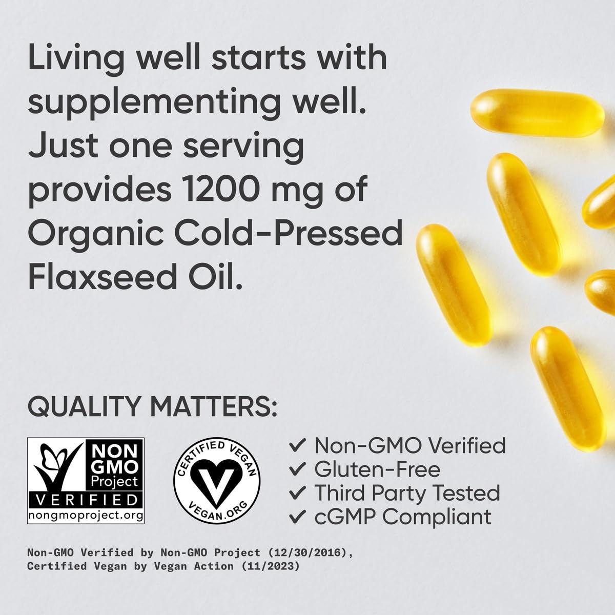 Sports Research® Vegan Flaxseed Oil (1200mg) Herbal Supplement with Plant-Based ALA Omega 3 - Vegan Certified & Non-GMO Verified - Gluten, Soy & Carrageenan Free (180 Veggie Softgels) - Maple Wellness Supplements
