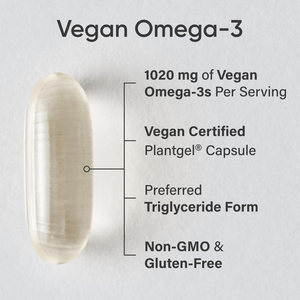Sports Research Vegan Omega-3 Fish Oil Alternative from Algae Oil - Highest Levels of Vegan DHA & EPA Fatty Acids | Non-GMO Tested & Vegan Certified - 60 Veggie Softgels (Carrageenan Free) - Maple Wellness Supplements