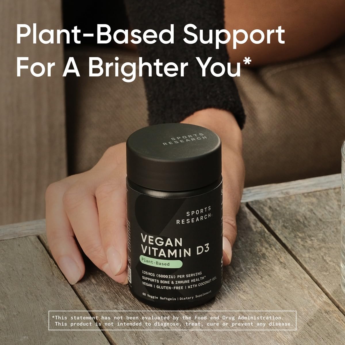Sports Research Vegan Vitamin D3 5000IU (125 mcg) with Coconut Oil | 100% Plant-Based Vitamin D for Bone, Joint & Immune Support | Carrageenan Free, Vegan Certified & Non-GMO Verified (60 Softgels) - Maple Wellness Supplements